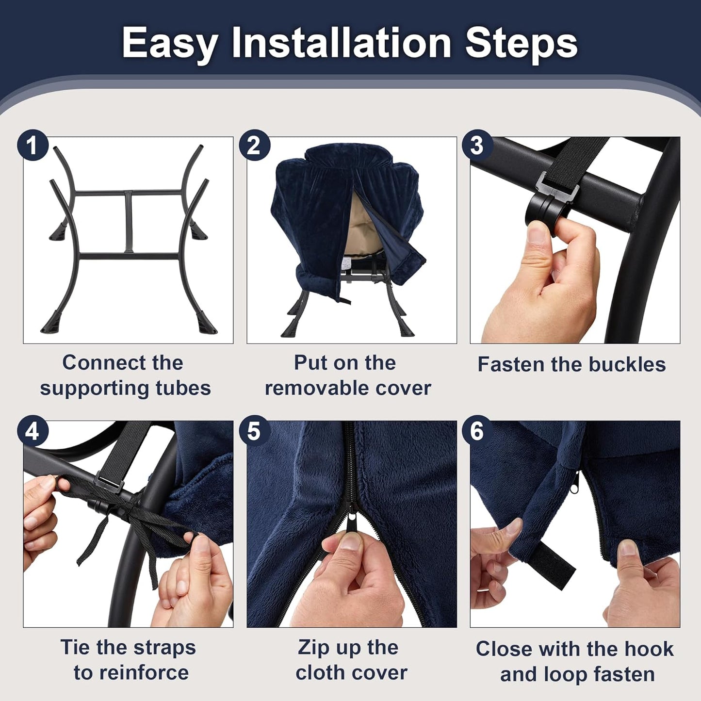 Fabric Lazy Chair for Adults, Oversized Upholstered Sofa Chair, Plush Comfy Lounge Chair with Large Side Storage Pocket, Thick Padded Reading Chair for Living Room, Bedroom, Office, Navy Blue