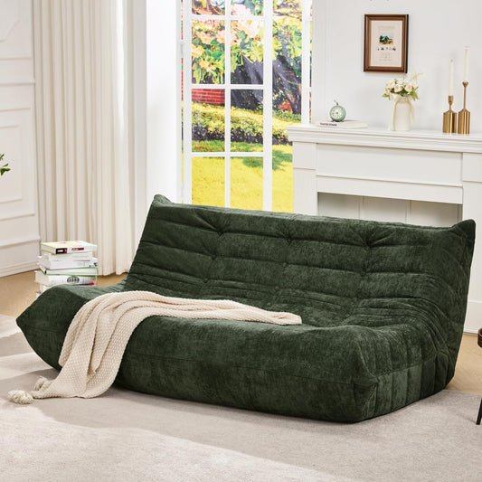 Hobestluk Bean Bag Chairs for Adults Giant Bean Bag Chair Memory Foam BeanBag Chair Bean Bag Sofa with Filler Faux Fur Fireside Beanbags Lazy Sofa for Living Room Bedroom (Green Chenille, 3-Seater)