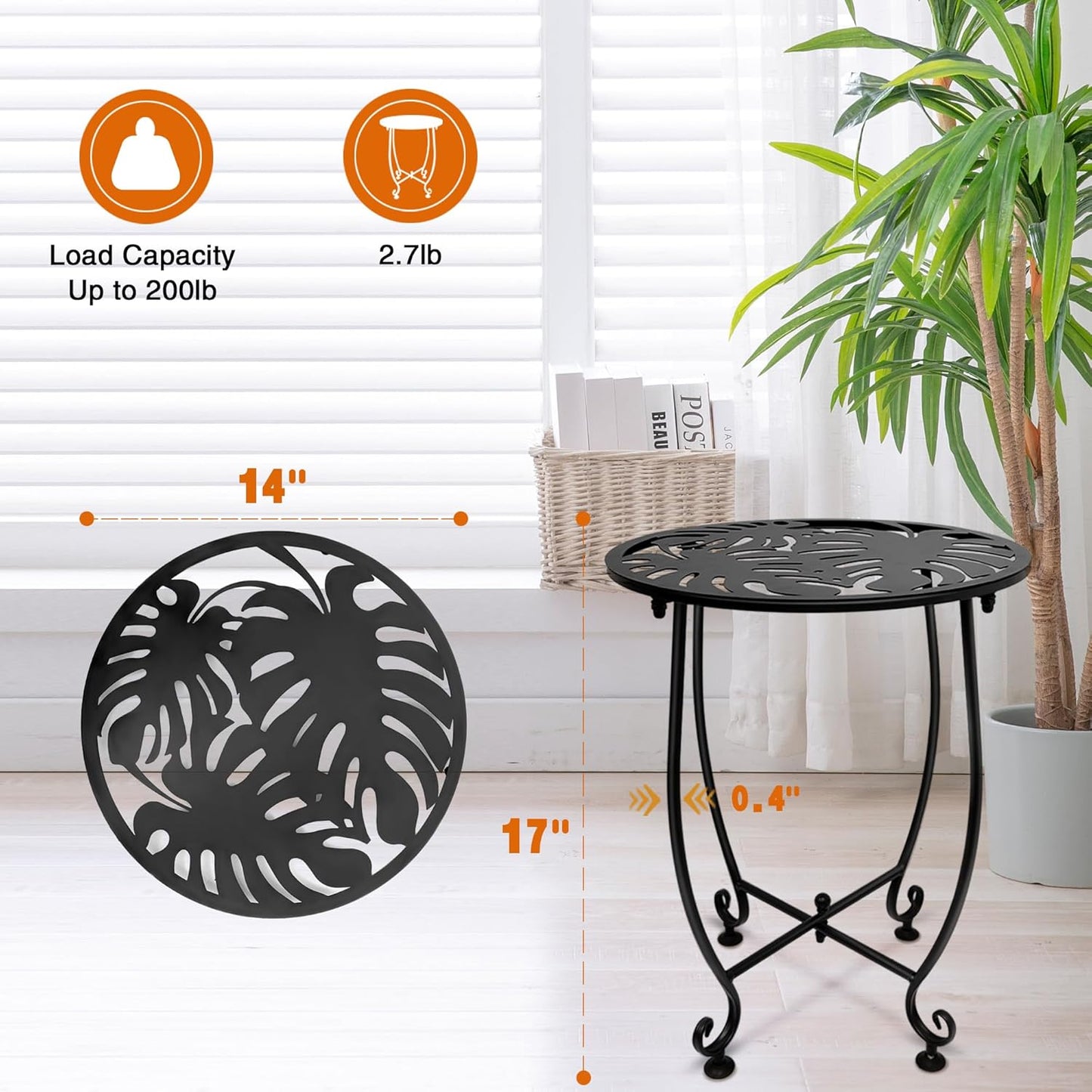Outdoor Side Table for Small Spaces, 2 Pack 14 Inch Round Metal End Table for Patio Balcony Yard Porch, Anti-Rust Waterproof Accent Table for Indoor Outdoor Use, Easy Assembly