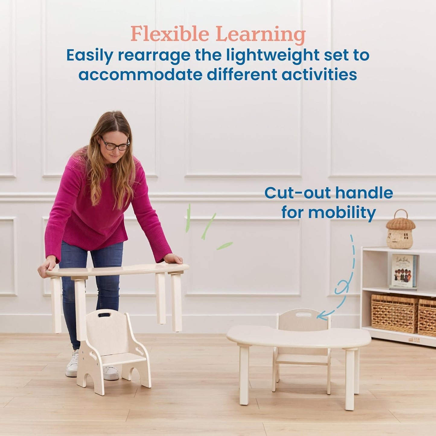 ECR4Kids Little Learner Table and Chair Set, Kids Furniture, White Wash