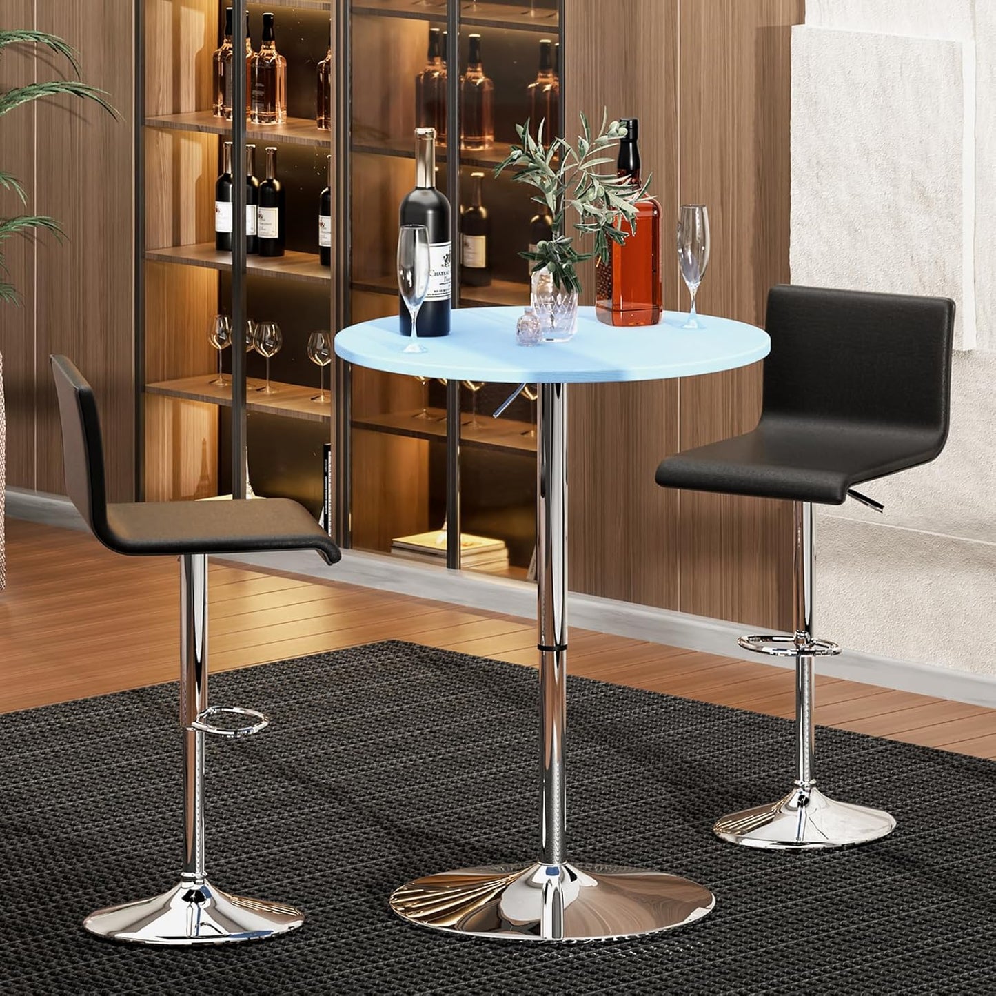 Athena Collection Bar Table with Swivel Top, Round Bistro Pub Bar Height Cocktail Table with Height Adjustable top and Metal Silver Base for Home Outdoor Party Event, Blue