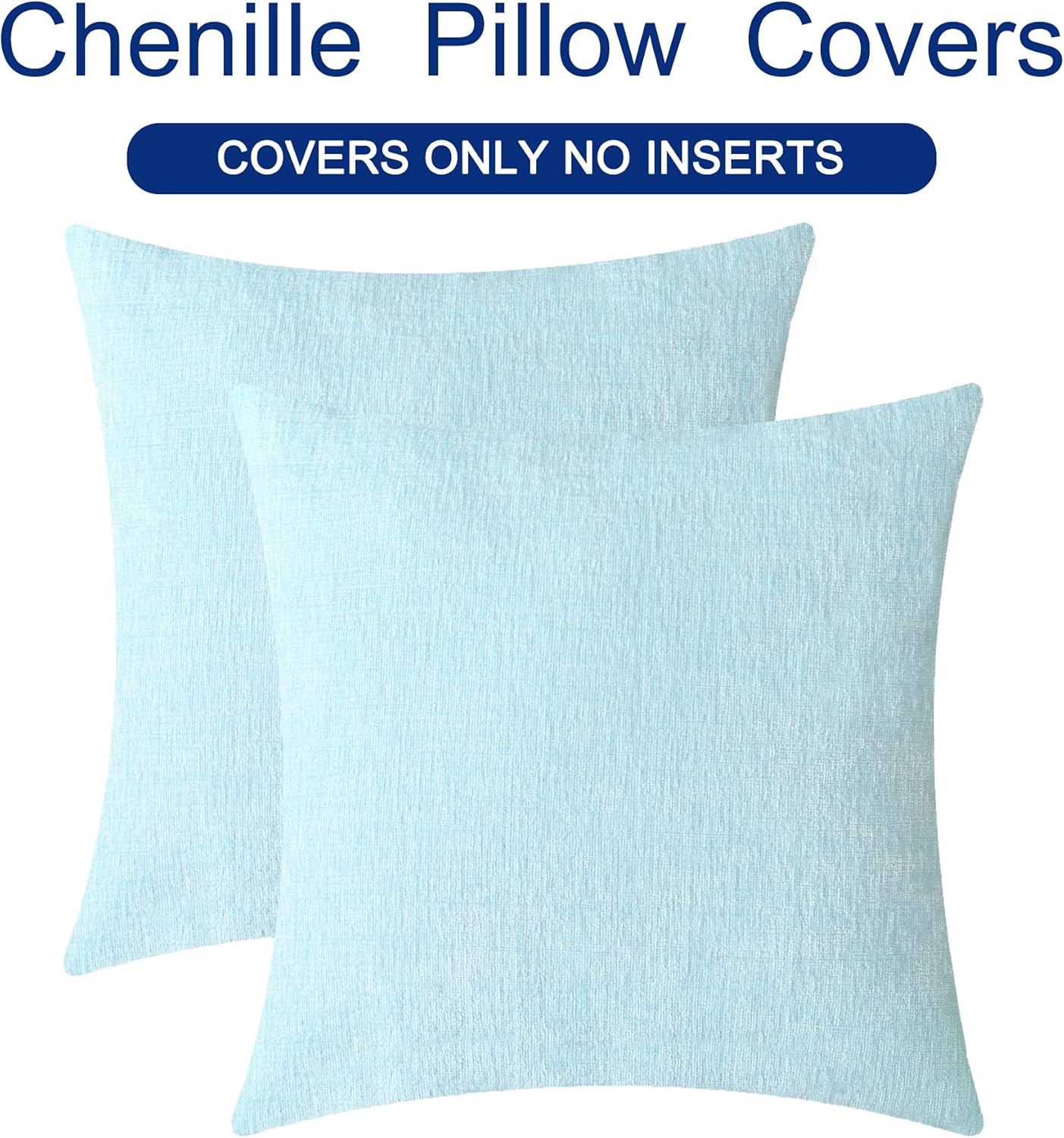 CaliTime Throw Pillow Covers Decorative 16 X 16 Inches Pack of 2 Cozy Chenille Cushion Cases for Couch Sofa Bed Living Room Home Light Blue Grey