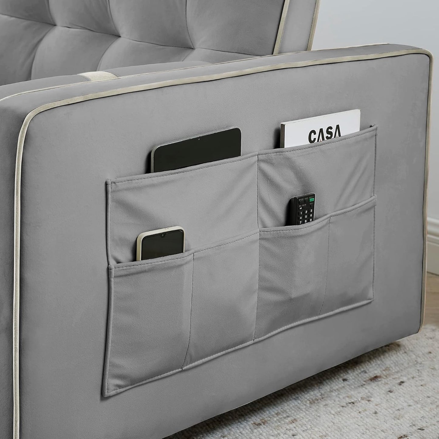 ERYE 3 in 1 Tufted Sleeper Sofa Bed with Cylindrical Pillows,Modern Convertible Loveseat Sofá W Pull Out Sleep Couch Bed and Side Pockets,Velvet Upholstered Love Seat Sofabed for Living Room