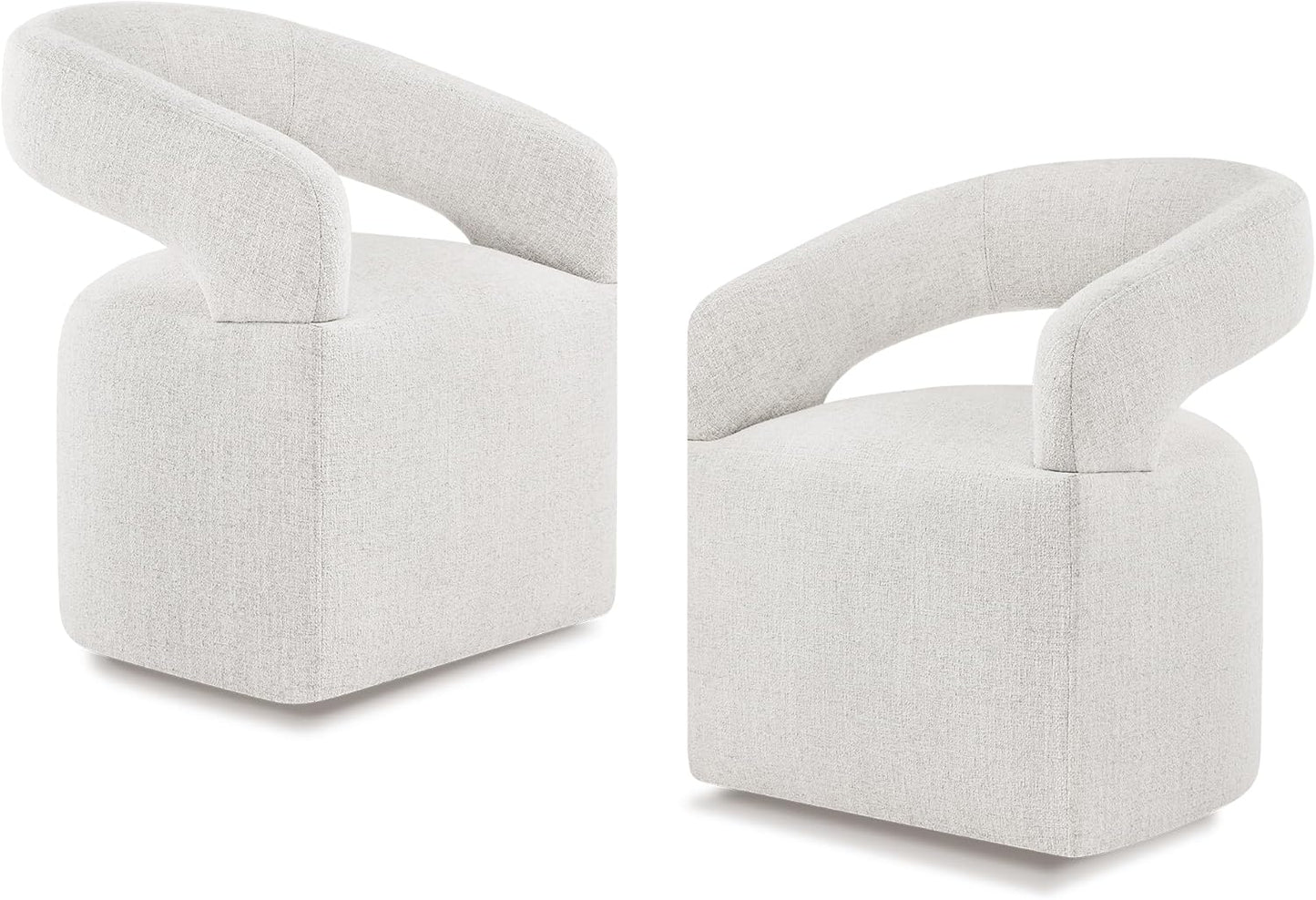 Upholstered Dining Chairs with Casters Modern Barrel Side Armchair with Rollers for Diningroom Bedroom Livingroom Reading Room, Beige, 2PCS