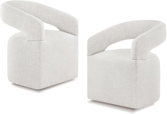 Upholstered Dining Chairs with Casters Modern Barrel Side Armchair with Rollers for Diningroom Bedroom Livingroom Reading Room, Beige, 2PCS