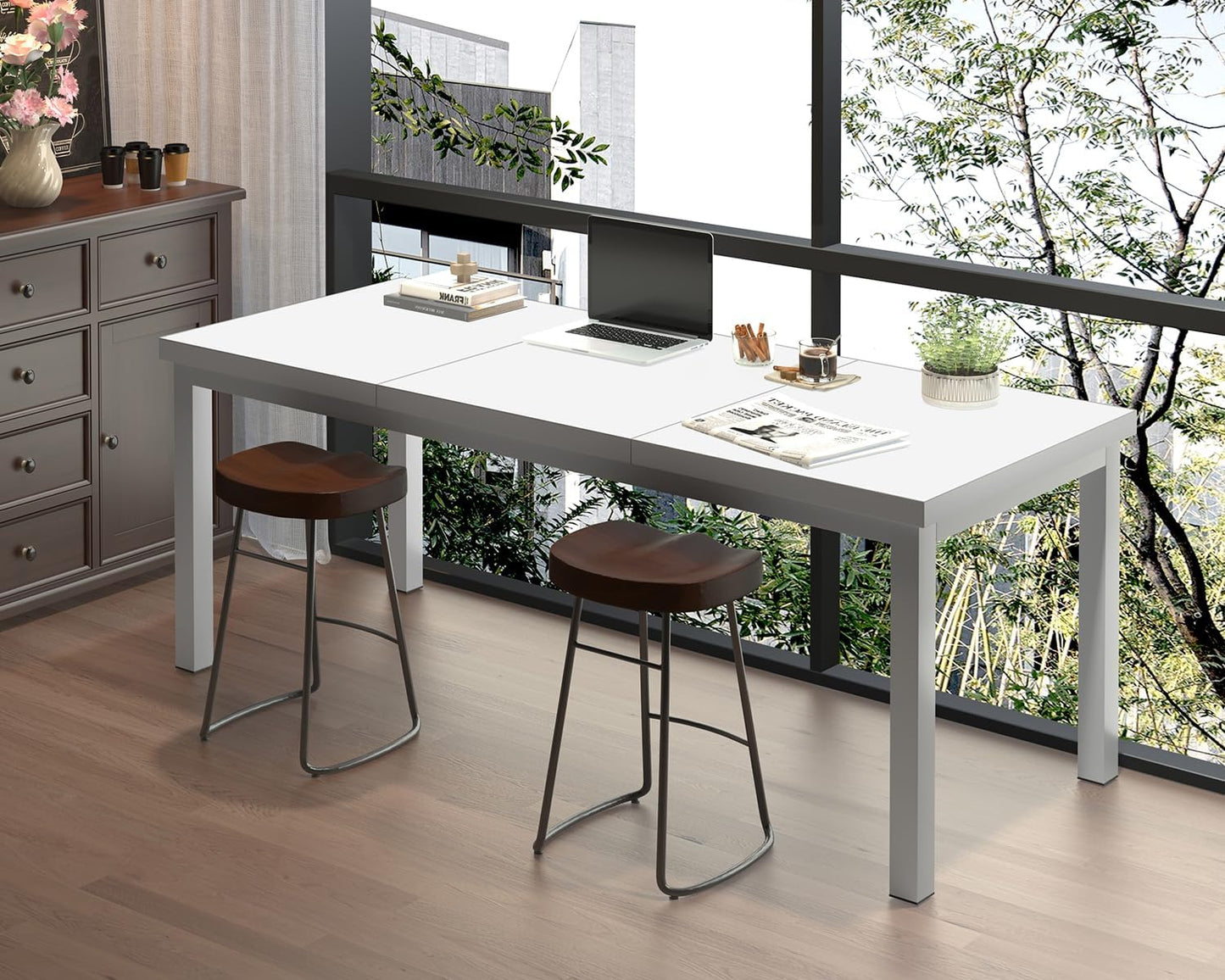 63 Inch Home Office Desk, Modern Desk for 2 Person Kids Student Gaming Computer Table, Long Computer Desk, Simple Office Desk for Work,Craft,Writing,Studying, Etc., White