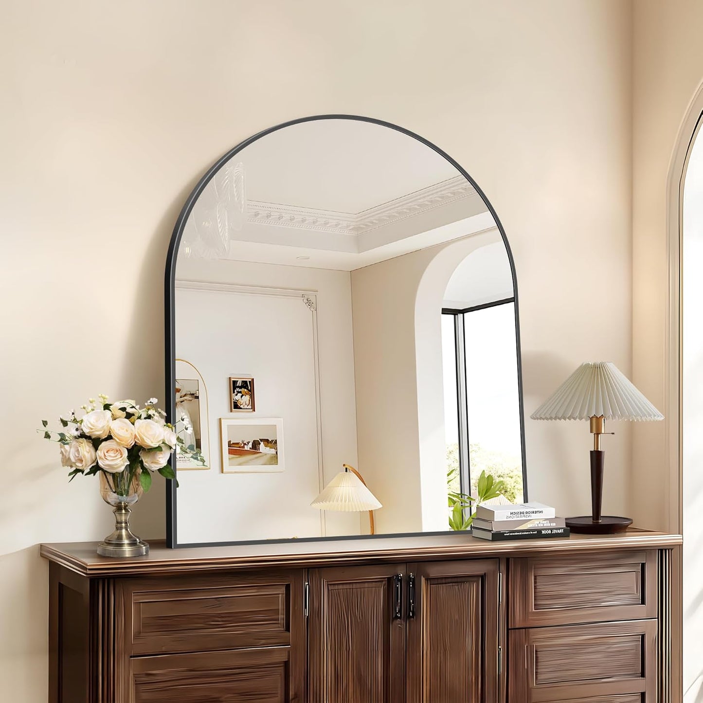 Black Arch Mirror, 30’’x36’’ Black Mirror for Bathroom, Wide Arched Bathroom Mirror with Metal Wall Mounted Mirror for Bedroom Living Room Entryway Modern