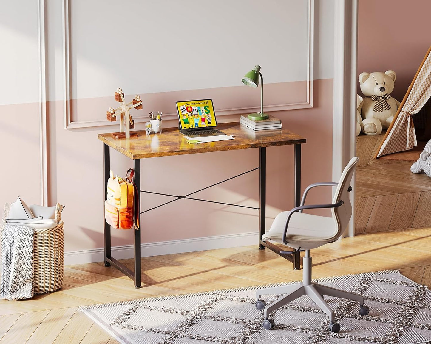 ODK 32 Inches Small Desk for Home Office, Computer Study Table for Small Spaces, Writing Desk with Headphone Hooks, Vintage