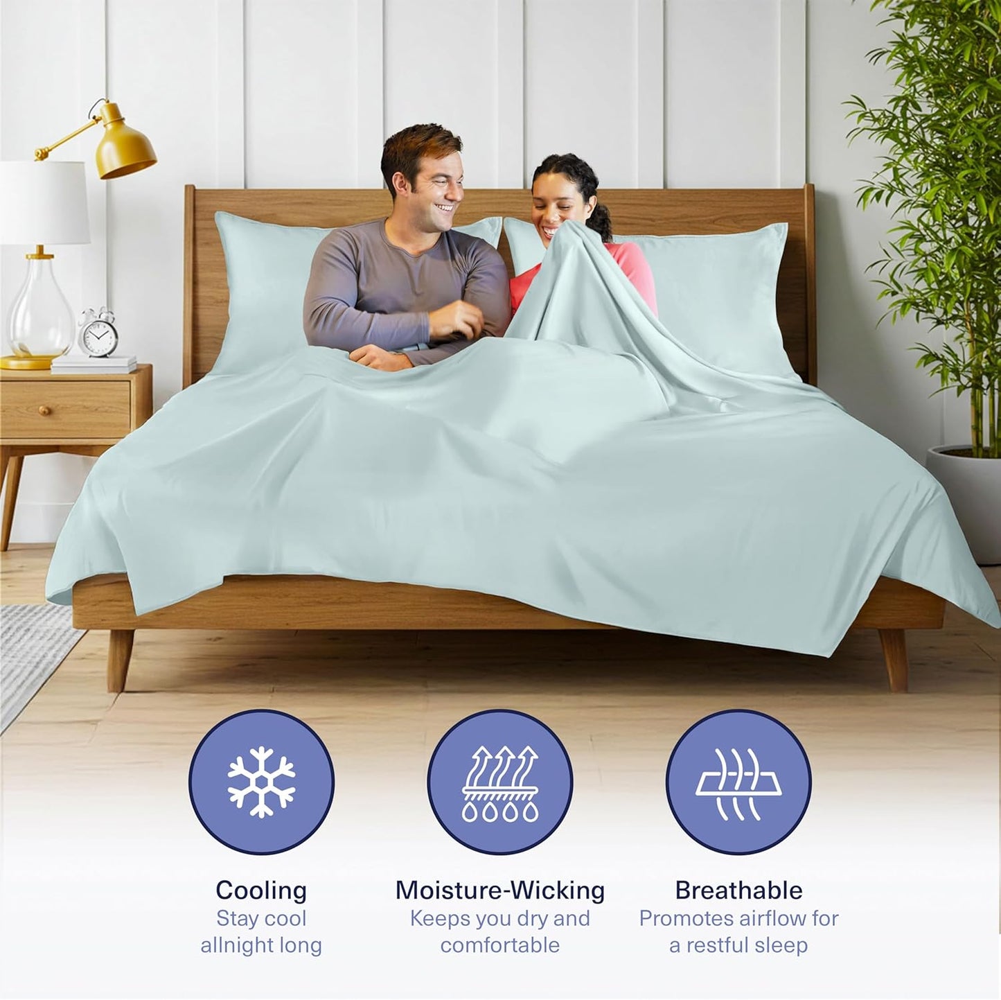 Kickoff Viscose Bamboo Sheets King Size 4-pc 100% Organic Bamboo Viscose Bed Cooling Sheets King Size Set Cool Bedding for hot Sleepers Sheet, Flat, Fitted, Pillowcases (Coastal Blue,K)