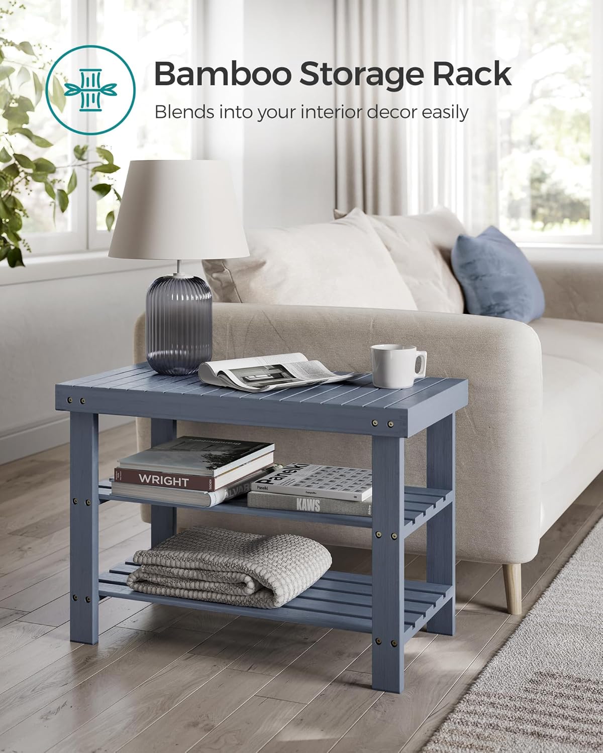 SONGMICS Shoe Rack Bench, 3-Tier Bamboo Shoe Storage Organizer, Entryway Bench, Holds Up to 286 lb, 11.3 x 27.6 x 17.8 Inches, for Entryway Bathroom Bedroom, Grey ULBS04GY