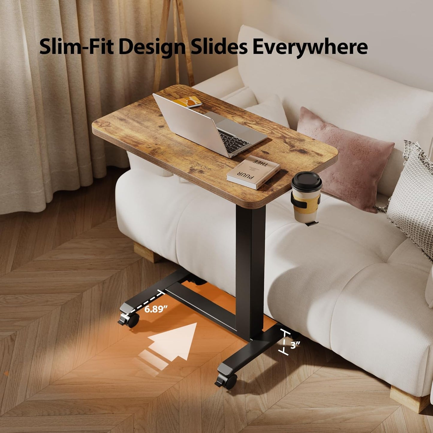 Agilestic Portable Standing Desk Height Adjustable, Mobile Table with Wheels, Small Size Sit Stand Table for Laptops, Rolling Desk for Home, 26" x 15.7"Computer Workstation, Rustic Brown