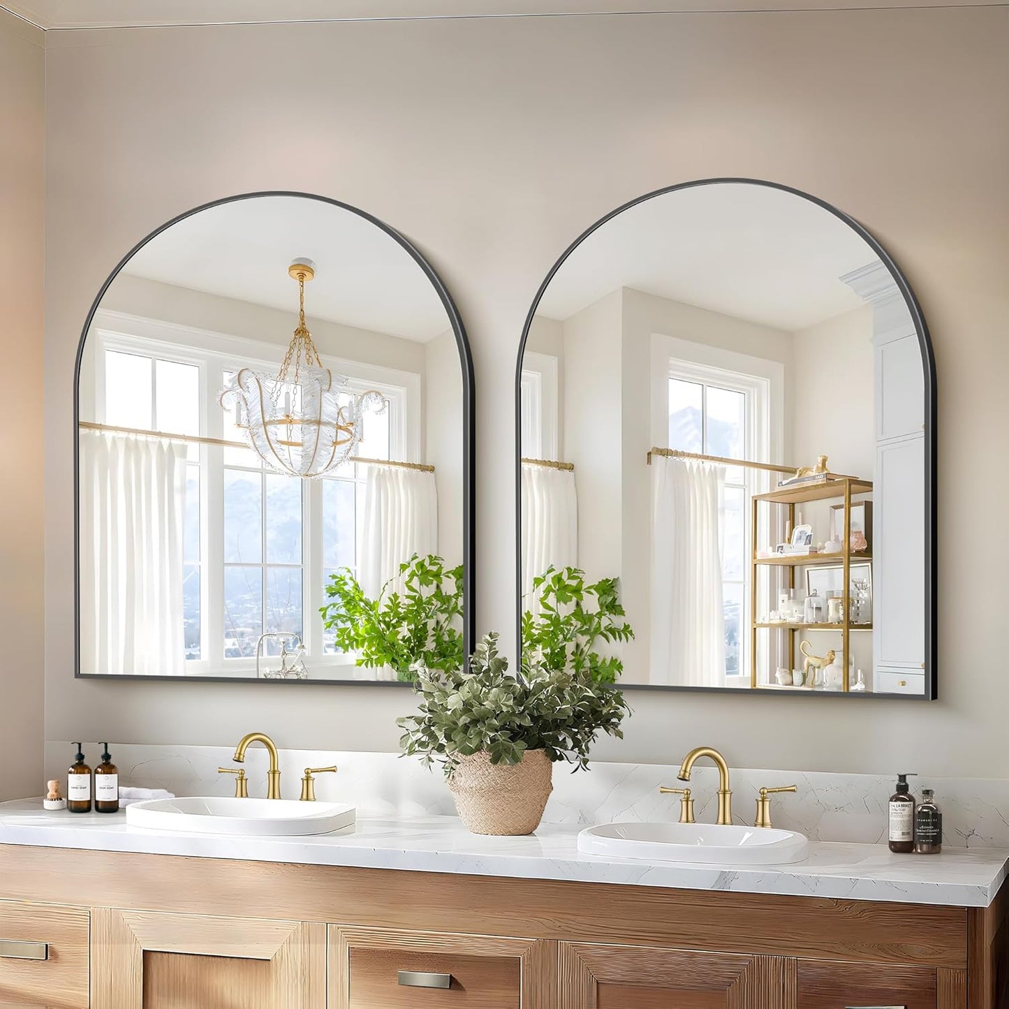 Black Arch Mirror, 30’’x36’’ Black Mirror for Bathroom, Wide Arched Bathroom Mirror with Metal Wall Mounted Mirror for Bedroom Living Room Entryway Modern