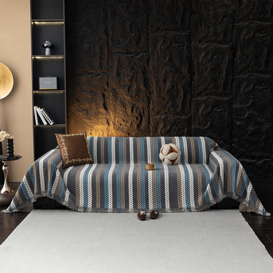 STACYPIK Boho Jacquard Leaves Sofa Cover, Blue Geometric Couch Cover for Dog, Washable Furniture Protector for 3 Cushion Couch, Non Slip Sectional Cover for Loveseat, L Shape Sofa Slipcovers-71X150IN