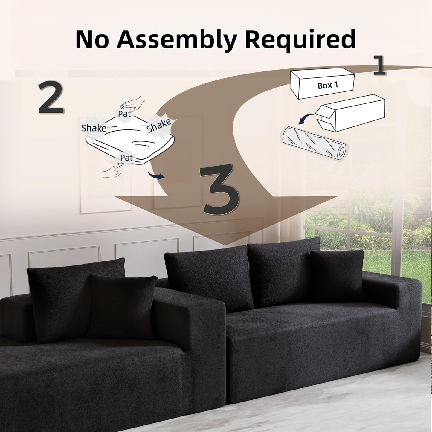 Cloud Sectional Couch, 104”L-Shape Oversized Sofa with Right Chaise Lounge, Modular Sleeper Couch with Pillows & Deep Seat, Rain Drop Velvet Fabric Compressed Sofa for Living Room, Black