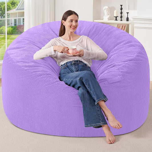 HABUTWAY 6FT Bean Bag Chair,Giant Bean Bag Chairs for Adults,Big Bean Bags with Memory Foam Filled, Large Beanbag Chairs with Soft Corduroy Cover-Purple