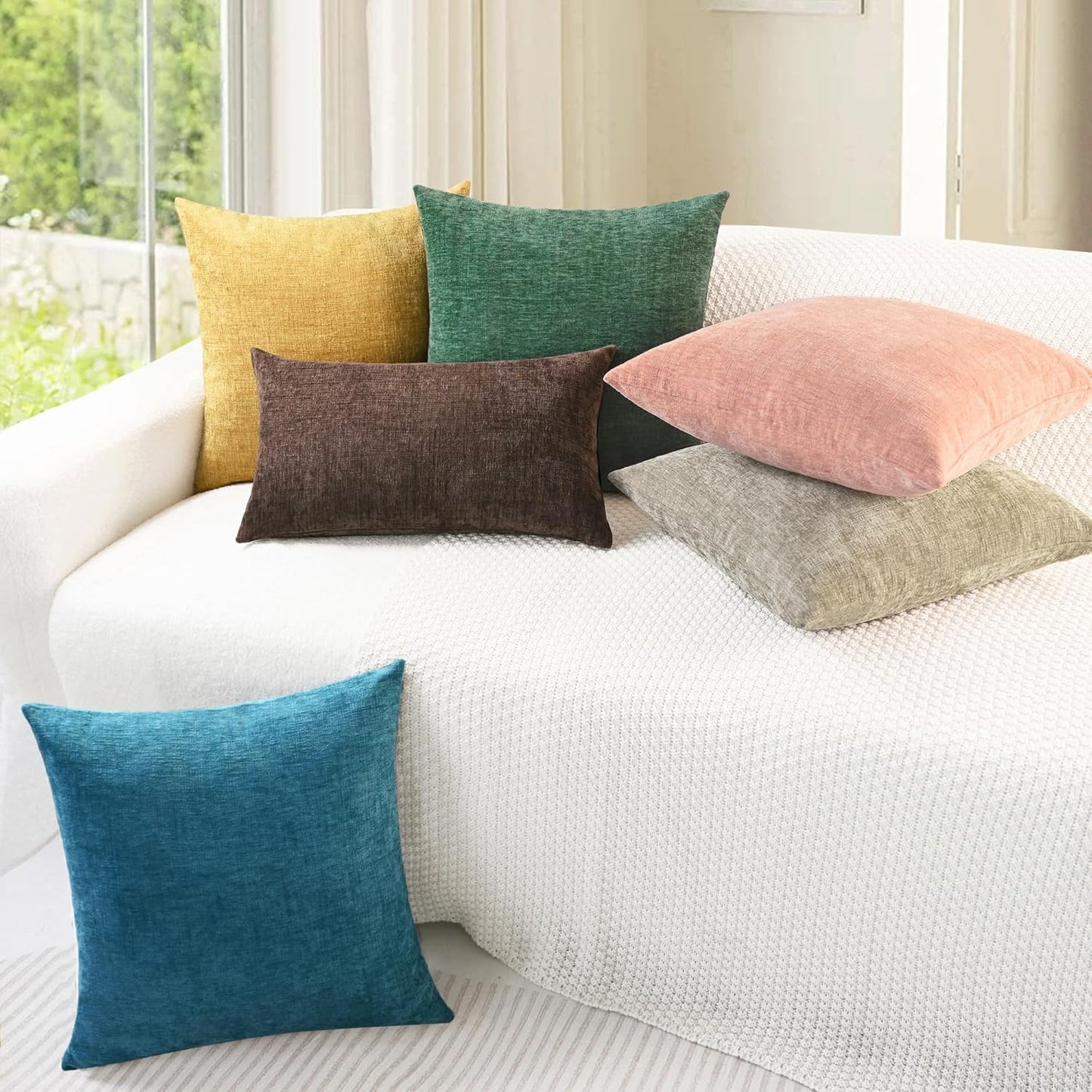 CaliTime Throw Pillow Covers Decorative 18 X 18 Inches Pack of 2 Cozy Chenille Cushion Cases for Couch Sofa Bed Living Room Home Light Taupe