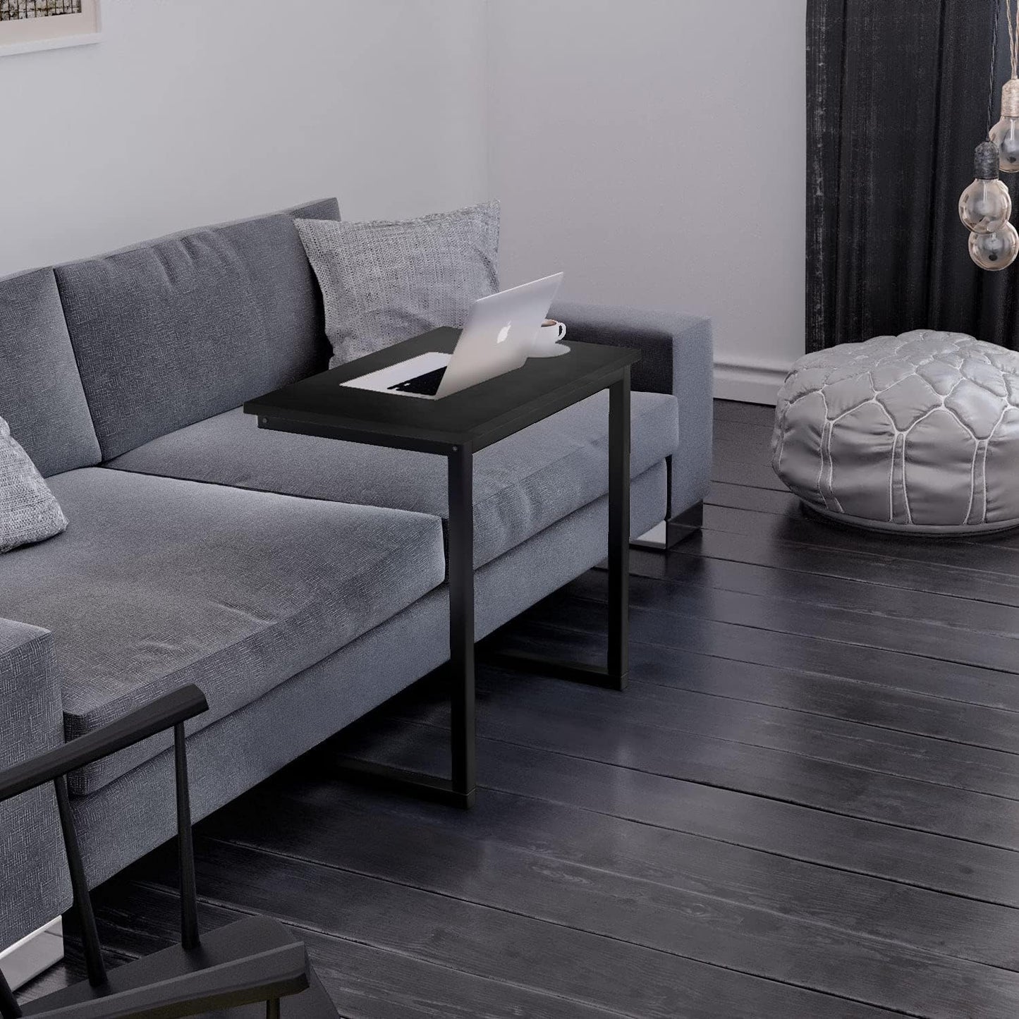 Sofa C Side End Table Wood Accent Couch Table Coffee Tray Snack Side Table Notebook Laptop Holder Over Bed Stand Reading Desk Black Color 22x14x27 Inch Space Saving for Living Room Bedroom