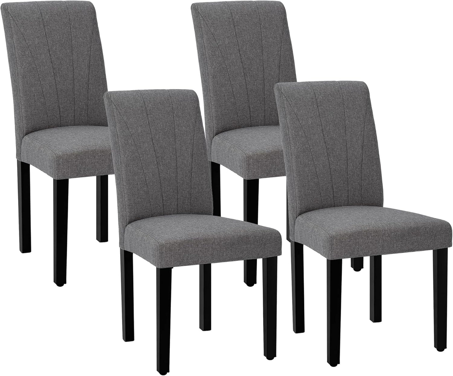 VECELO Upholstered Dining Chairs Set of 4, Modern Fabric and High Back & Solid Wood Legs, Parsons for Kitchen/Living Room- Dark Gray