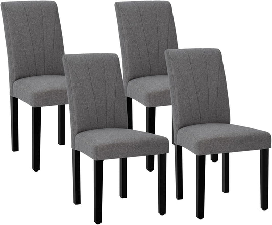 VECELO Upholstered Dining Chairs Set of 4, Modern Fabric and High Back & Solid Wood Legs, Parsons for Kitchen/Living Room- Dark Gray