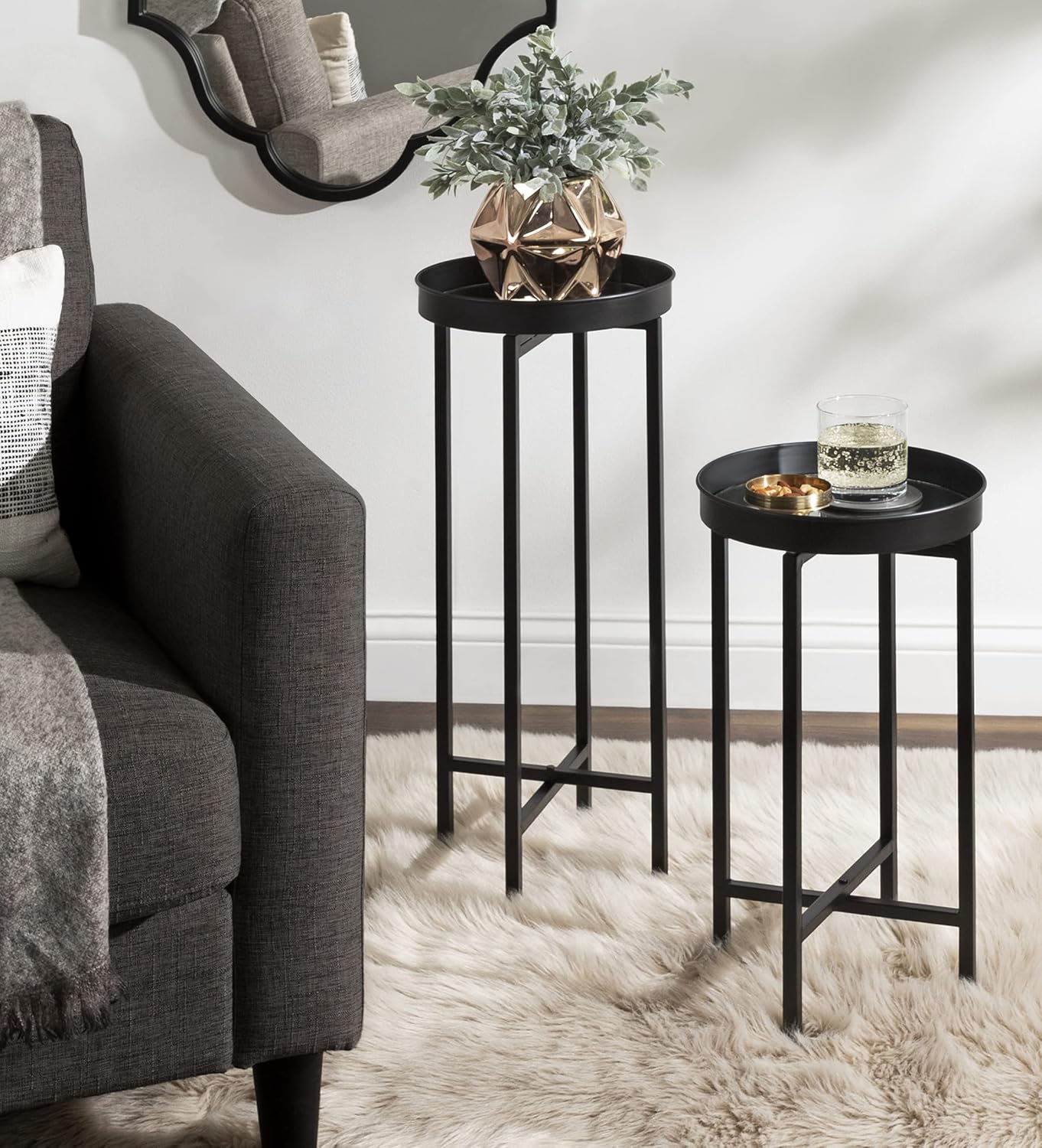 Kate and Laurel Celia Modern Side Table; Set of 2; Black; Sophisticated Metal End Tables for Storage and Display
