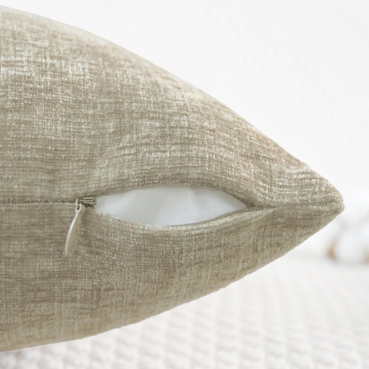 CaliTime Throw Pillow Covers Decorative 16 X 26 Inches Pack of 2 Cozy Chenille Cushion Cases for Couch Sofa Bed Living Room Home Light Taupe