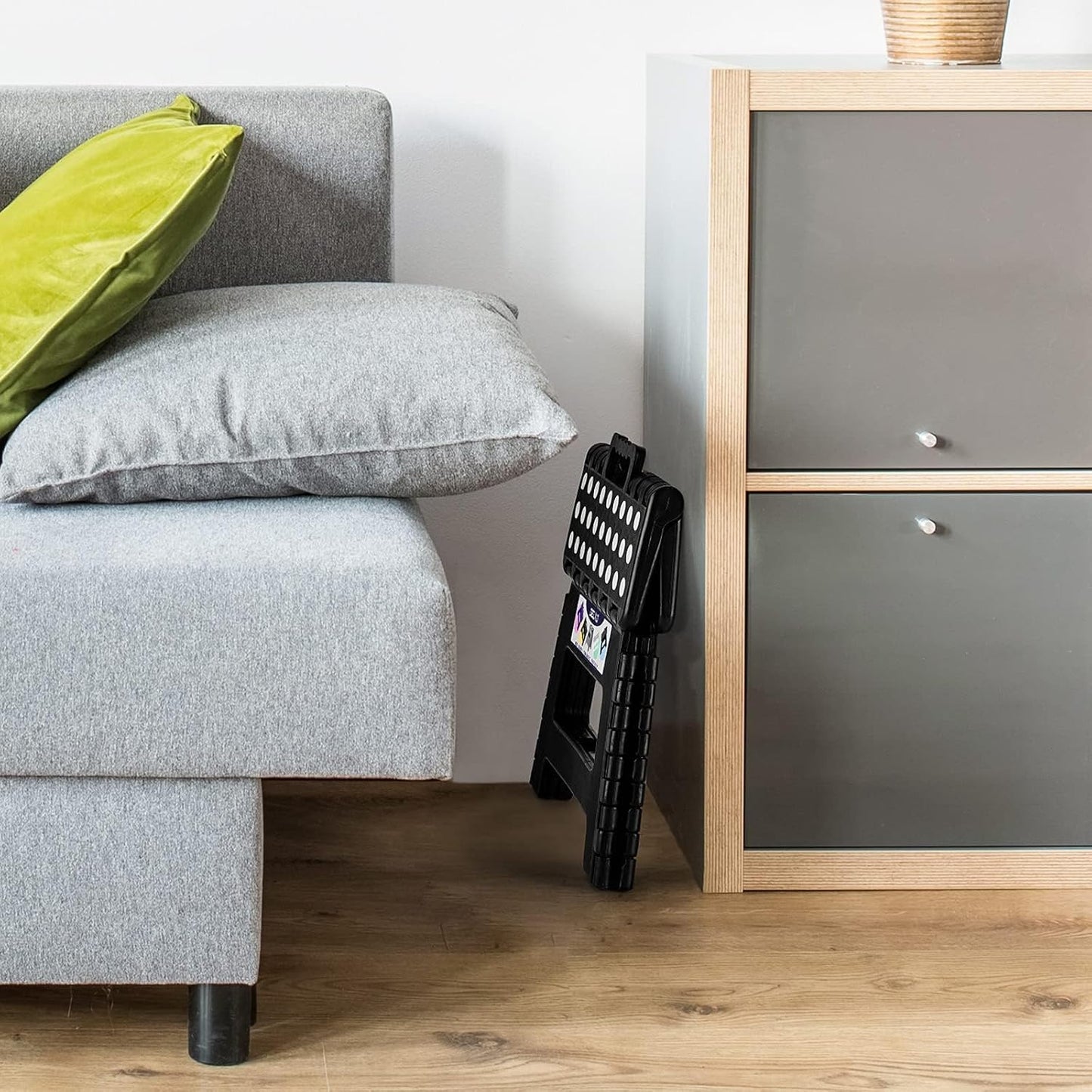 Delxo 9 Inch Folding Step Stool, Black Step Stools Foldable,Portable Collapsible Step Stool with Handle, Folding Stool for Kitchen Bathroom,Bedroom,Garden