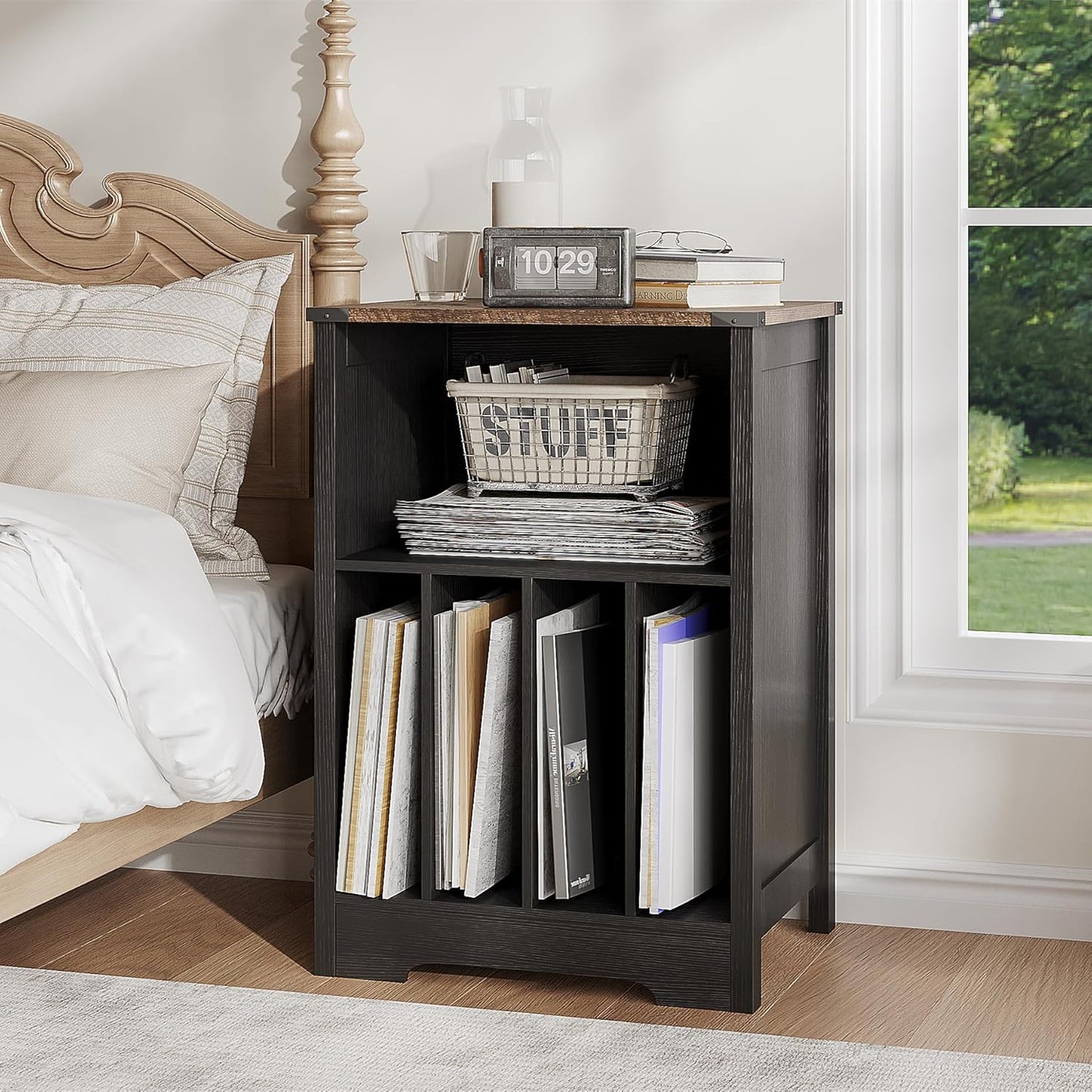 ChooChoo Record Player Stand, Vinyl Record Storage Cabinet, Turntable Stand Holds up to 160 Albums, Record Player Table Display Shelf for Living Room, Bedroom, Office, Vintage Black