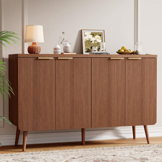Sideboard Buffet Cabinet with Storage, 4 Doors Wood Entryway Cabinet, Modern Accent Cabinet with Solid Wood Feet & Adjustable Shelves, Multifunctional Console Table for Living Room, Kitchen, Hallway