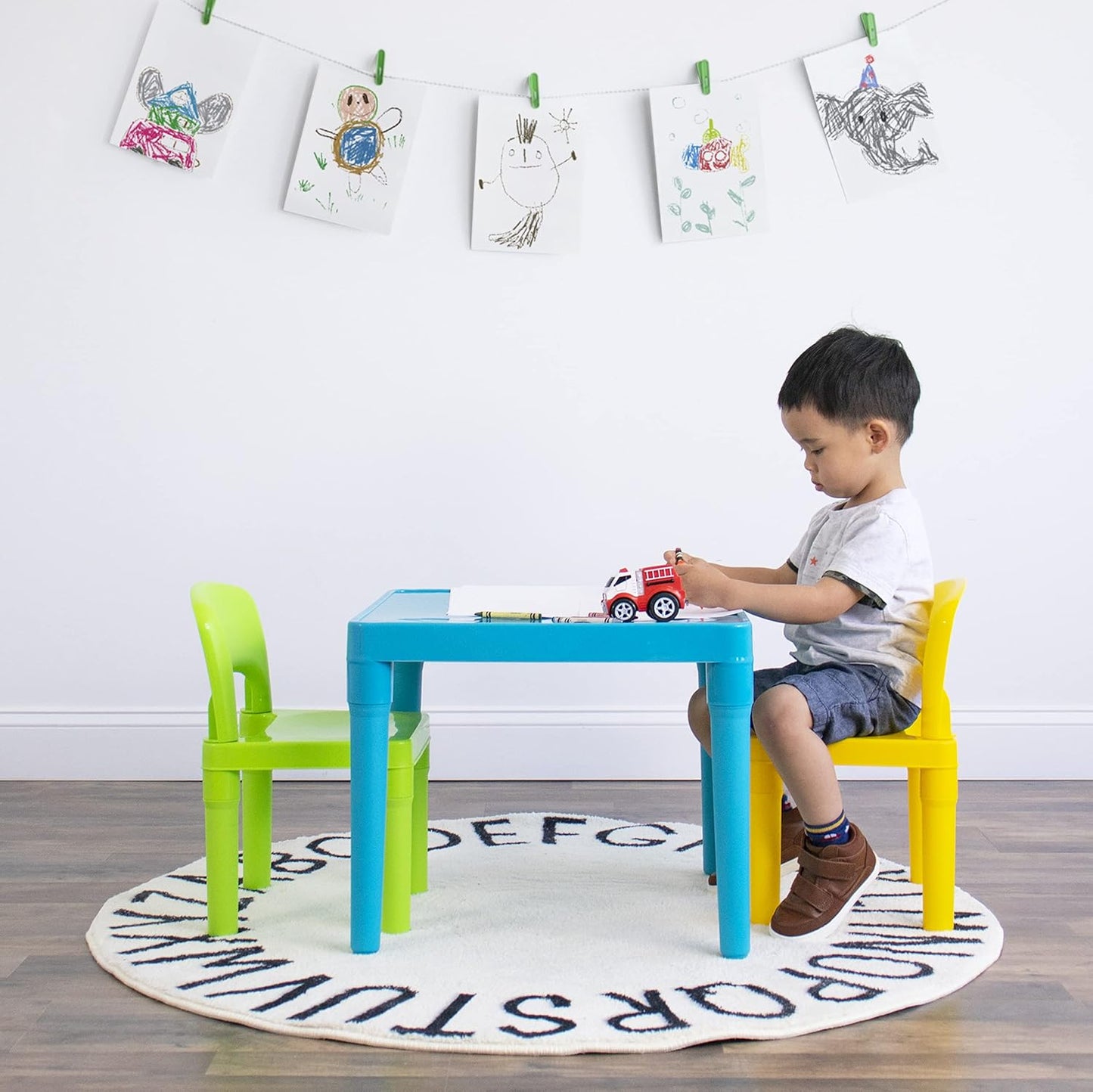 Humble Crew Kids Table and 2 Chair Set, Aqua Table with Chairs - Sturdy Toddler Activity Table for Playtime, Arts, Crafts, Reading, and More - 5-Piece Children’s Furniture for Daycare Playroom