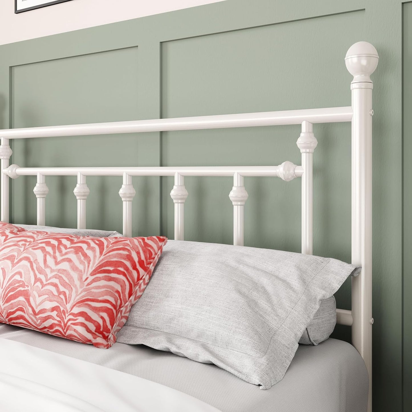 Allewie 14 Inch Full Size Metal Platform Bed Frame with Victorian Vintage Headboard and Footboard/Mattress Foundation/Under Bed Storage/No Box Spring Needed/Easy Assembly/Noise Free/White