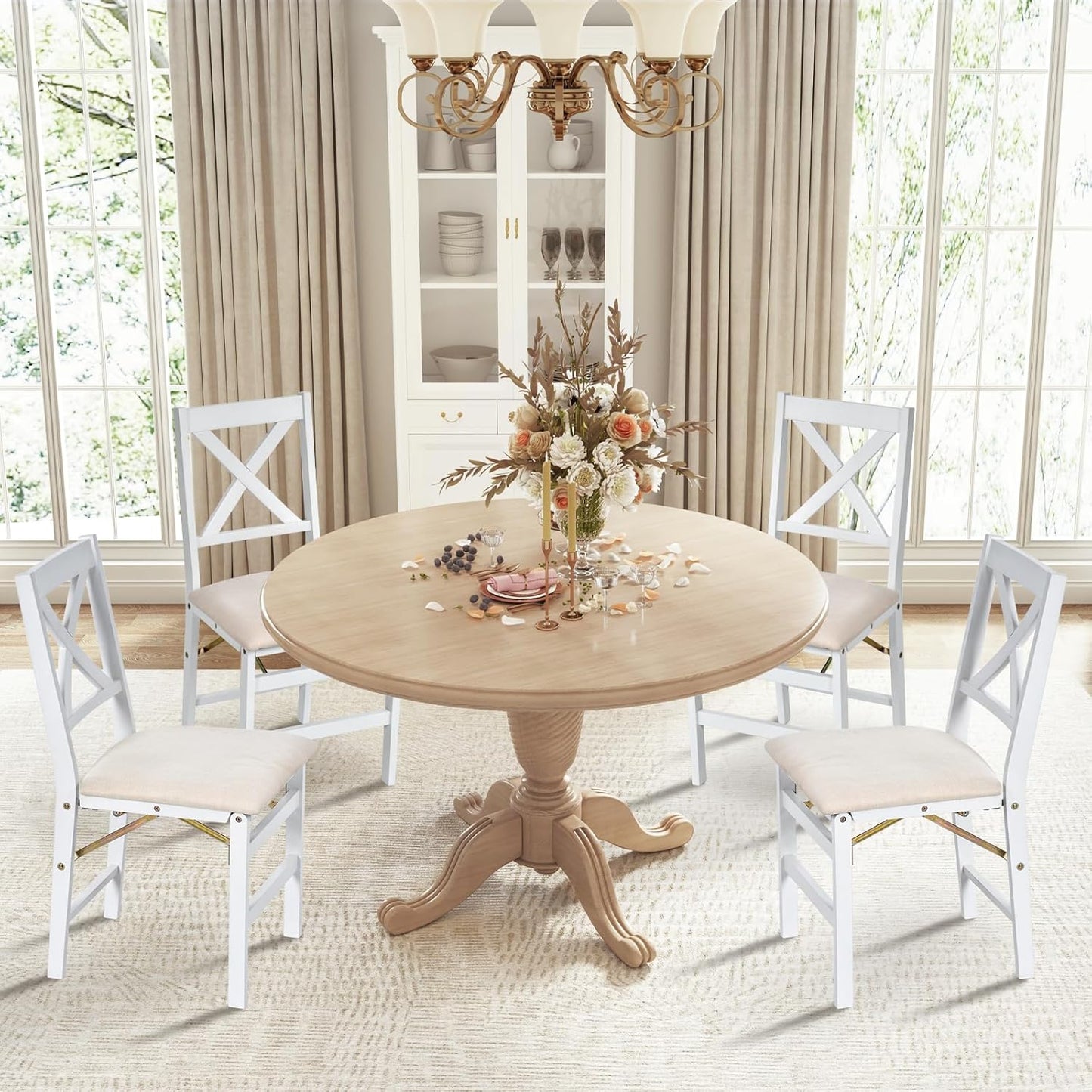 COLAMY Folding Dining Chairs Set of 4 – White Wooden Dining Room Chairs for Small Spaces, Pre-Assembled, Space Saving Kitchen & Dining Room Furniture, Indoor Outdoor Use