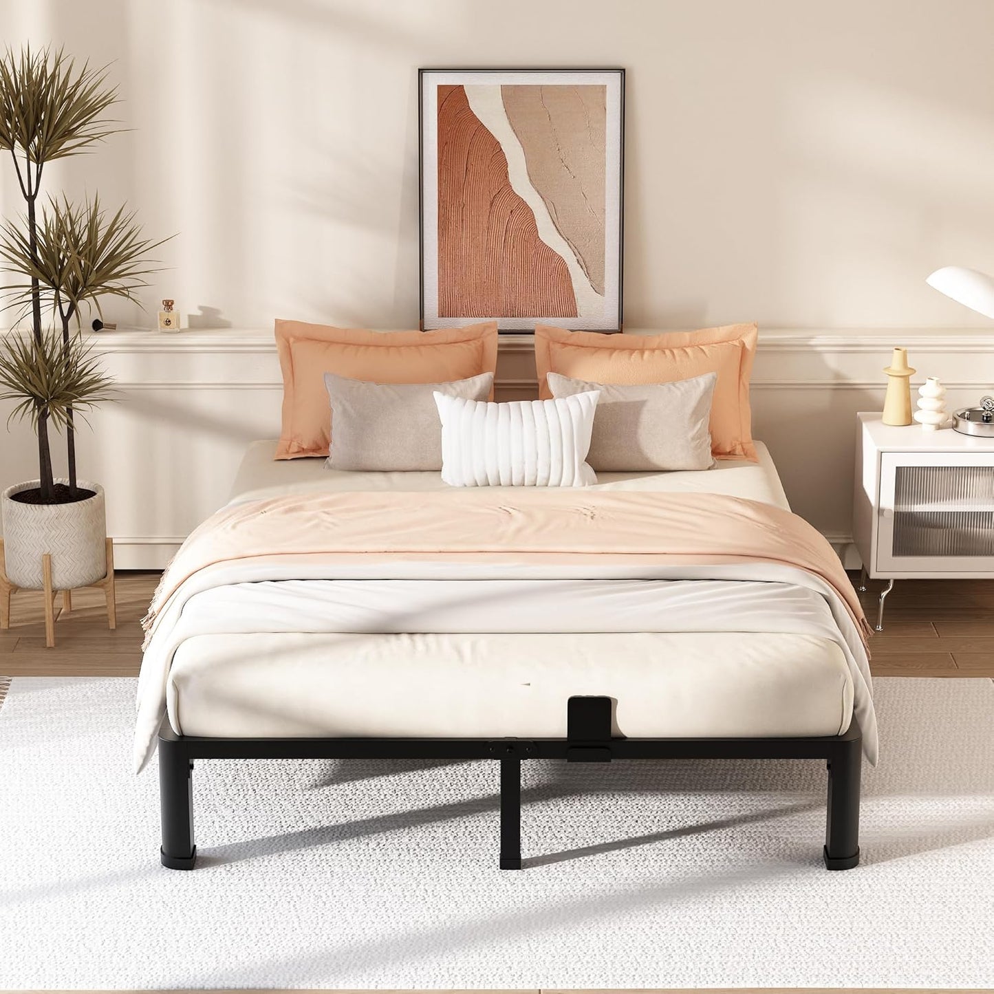 10 Inch Full Bed Frame with Rounded Corner and Headboard Hole Mattress Retainers 3500 LBS Metal Heavy Duty Steel Slats Support No Box Spring Needed Platform Noise Free Easy Assembly