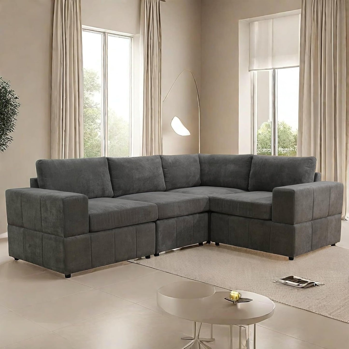 Sectional Couches Sofa for Living Room, 101″ Modern L Shaped Couch with Arm Chair, Comfy Modular Sectional Sofa for Bedroom Small Spaces, Brown