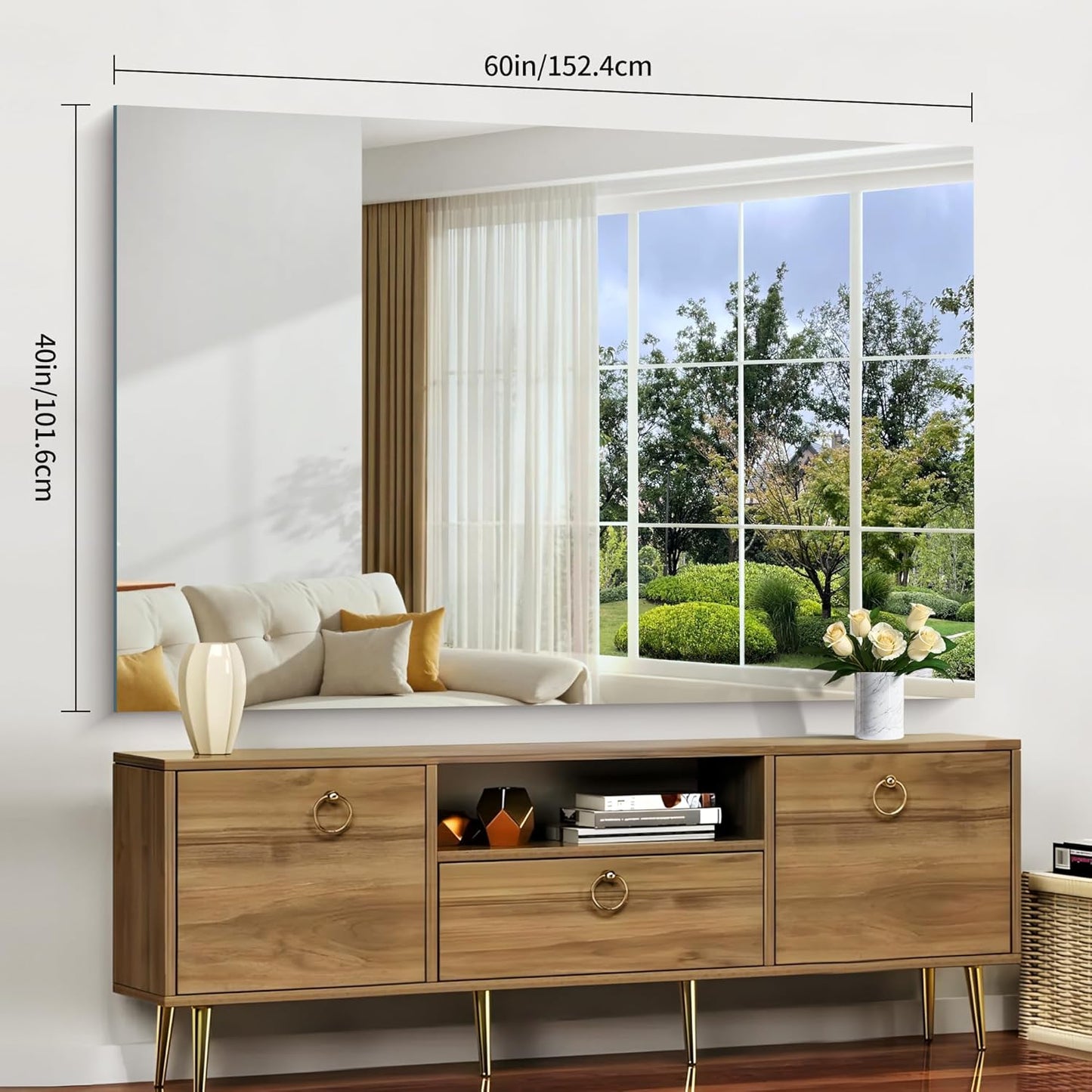 Large Frameless Mirror, 60x40 Bathroom Mirrors for Wall, Upgraded Shatterproof Rectangle Vanity Mirror Over Sink with Polished Edge for Bathroom,Bedroom,Living Room and Entryway