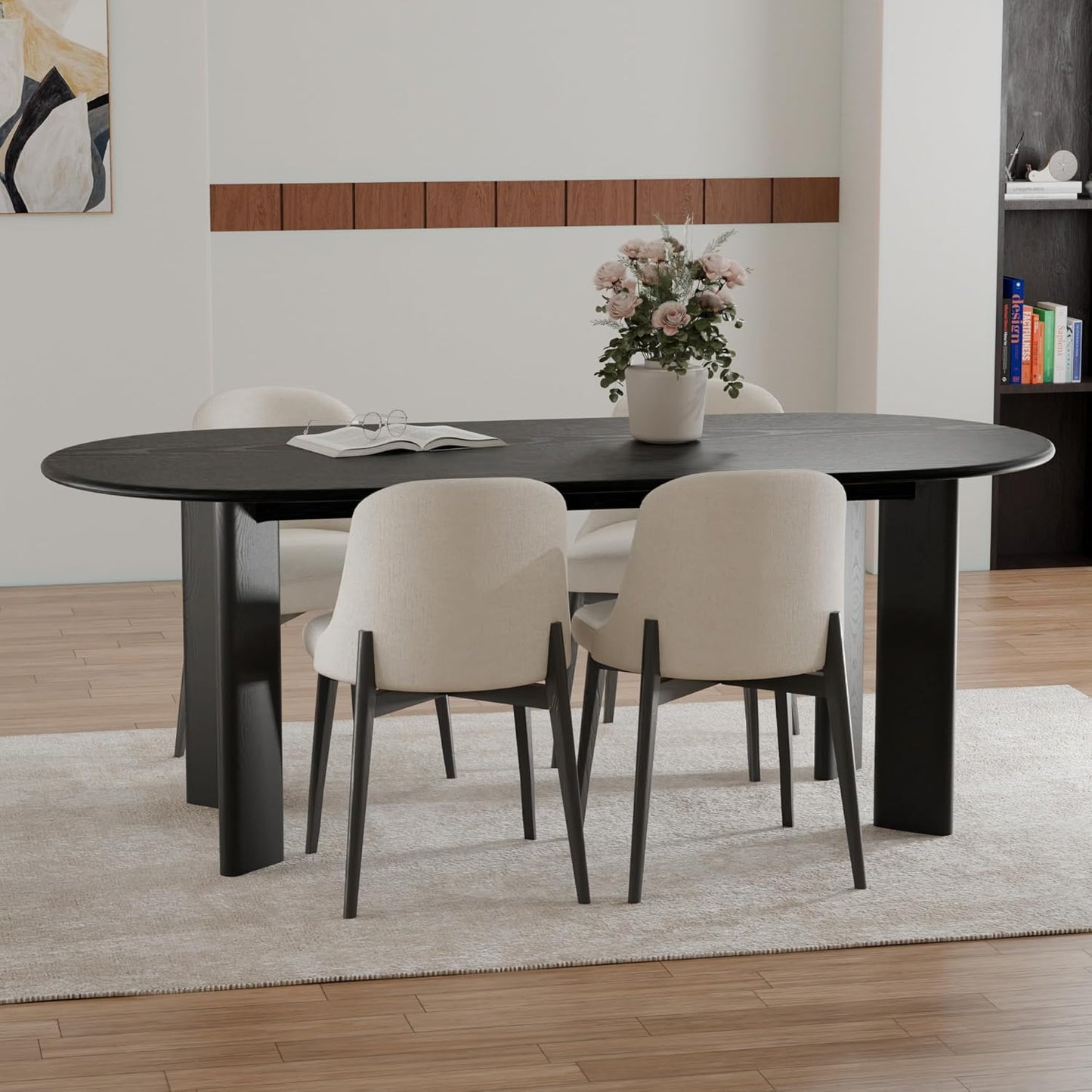 Casaphoria Wood Kitchen Table Set with 4 Chairs, 67" Dining Kitchen Table & Chairs Set for 4-6, Modern Farmhouse Oval Dining Table for Living Room, Easy Assembly, Black