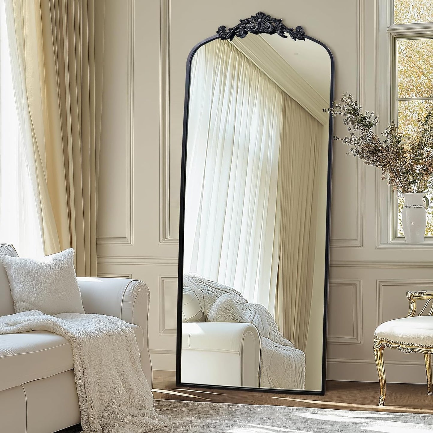 AIXI HOME Antique Black Arch Full Wall Mirror, 71"x30" Elegant Rectangle Vintage Mirror with Ornate Frame, Baroque Inspired Home Decor for Bathroom Vanity Bedroom Entryway