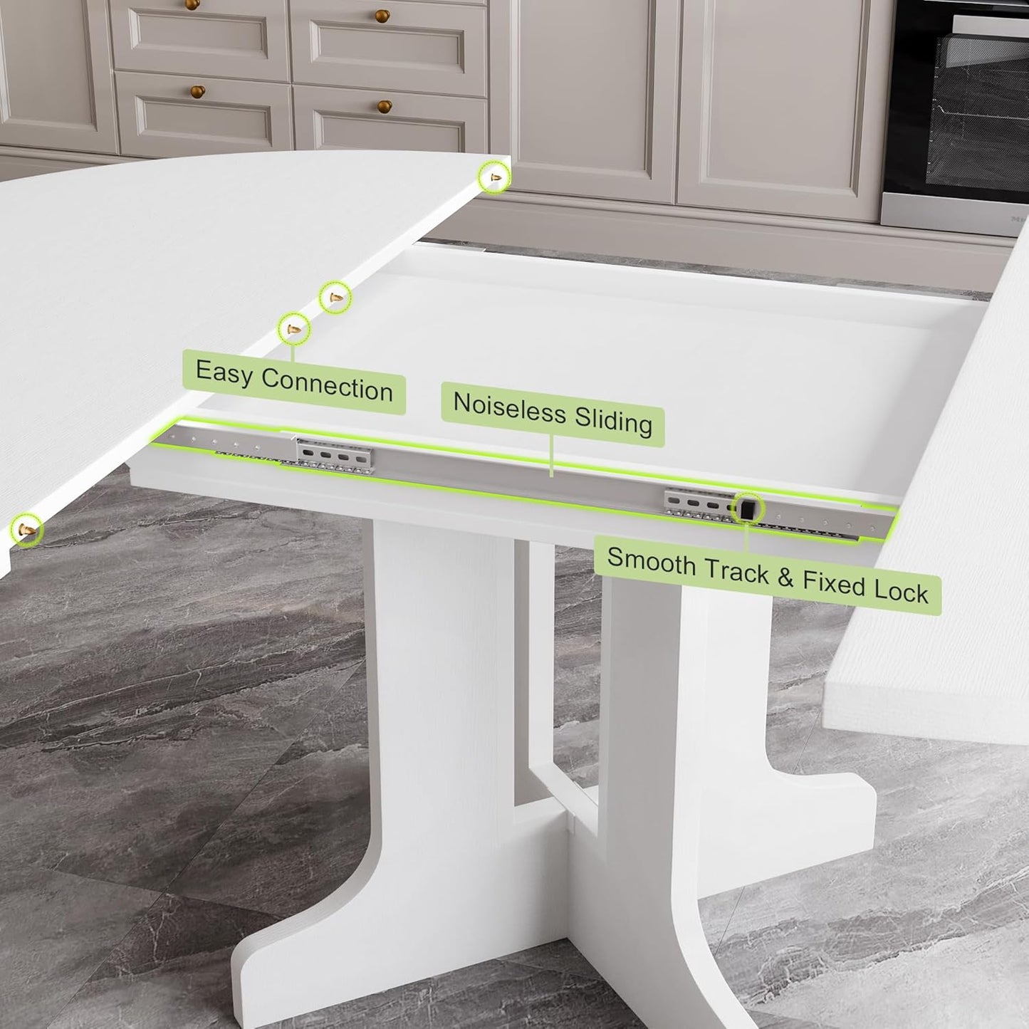 Feonase 59" Round Extendable Dining Room Table for 6, Modern Oval Kitchen Table with Heavy Duty Wood Base, for Kitchen Dining Living Room, Easy Assembly, Noise-Free, White