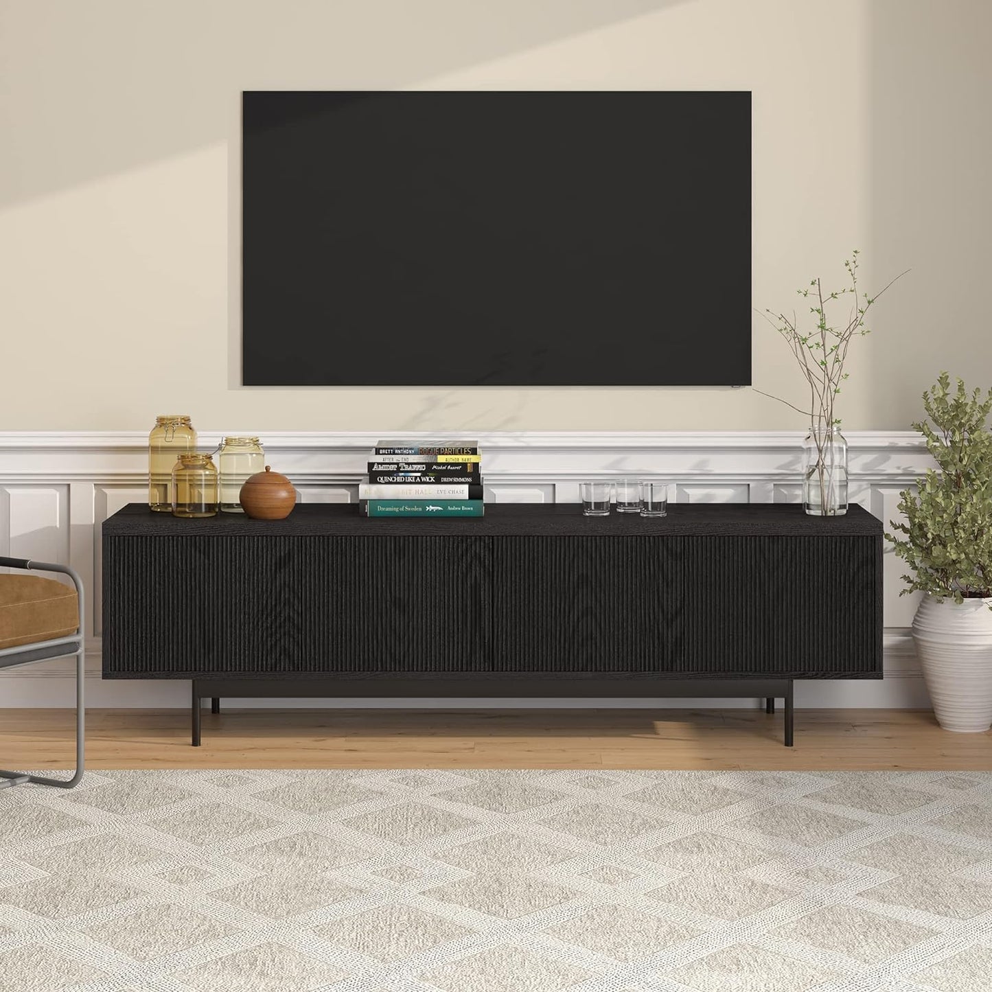 Henn&Hart Whitman, 70'' Rectangular TV Stand, Black Grain