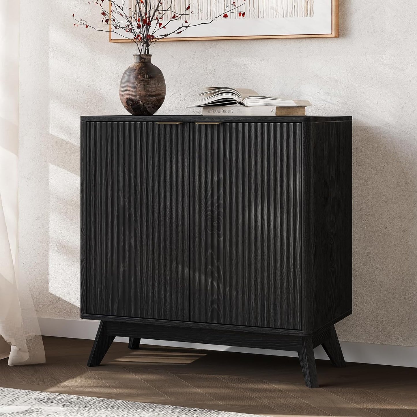 Buffet Cabinet with Storage, Fluted Multifunctional Storage Cabinet with 2 Doors, Sideboard Cabinet with Doors Modern Buffet Table Accent Coffee Bar Console Table,fluted buffet cabinet