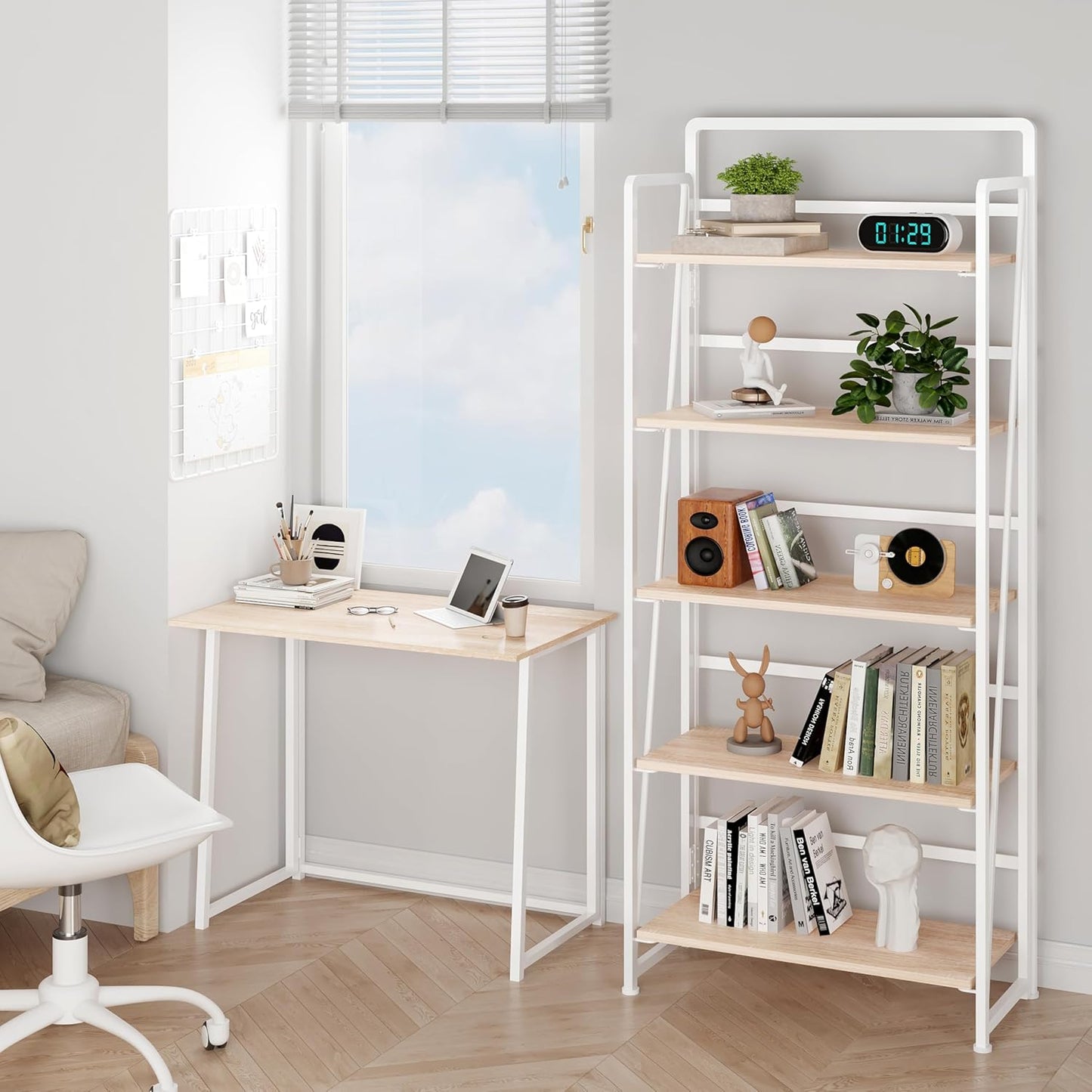 BHG No Assembly Folding Bookshelf for Living Room,Collapsible Book Shelf for Home Office, Portable Bookcase Storage Organizer Rack Shelves