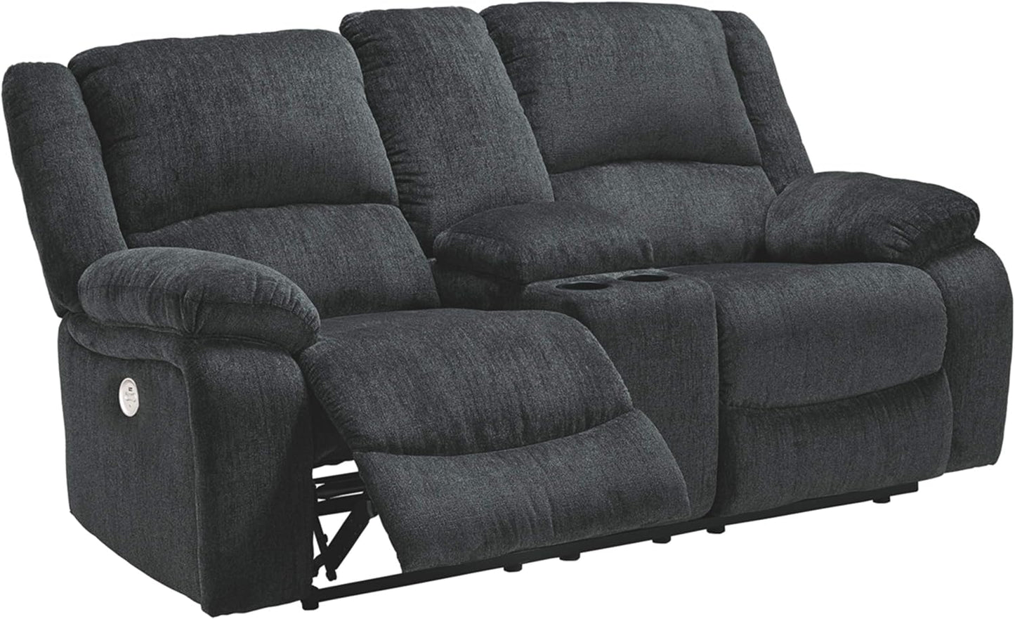 Signature Design by Ashley Draycoll Power Double Reclining Loveseat with Storage Console & USB Plug, Dark Gray