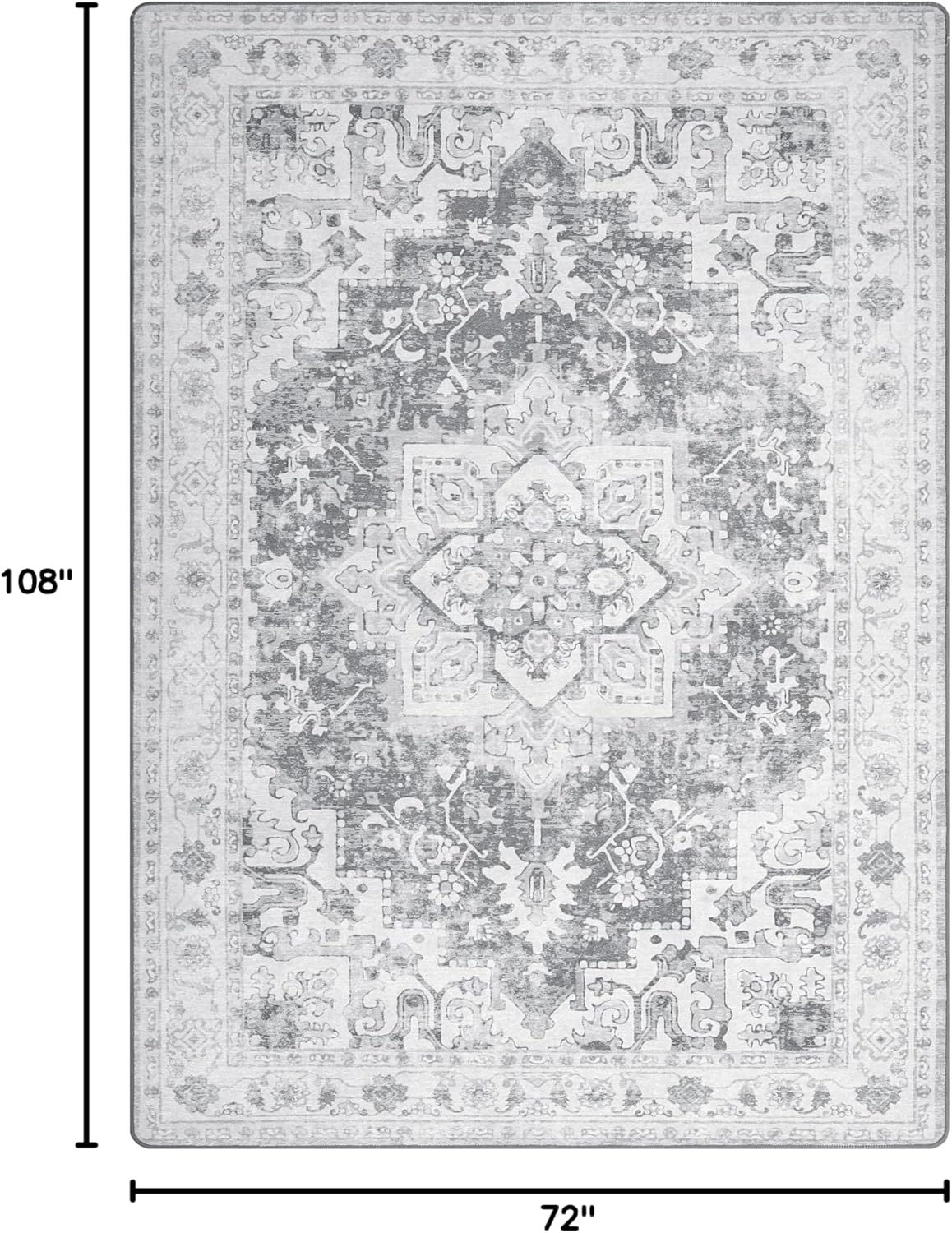 GENIMO Area Rugs 6x9 Machine Washable Rug for Living Room, Non Slip Vintage Indoor Rug, Low Pile Lightweight Chenille Print Carpet for Bedroom Dining Room Home Office