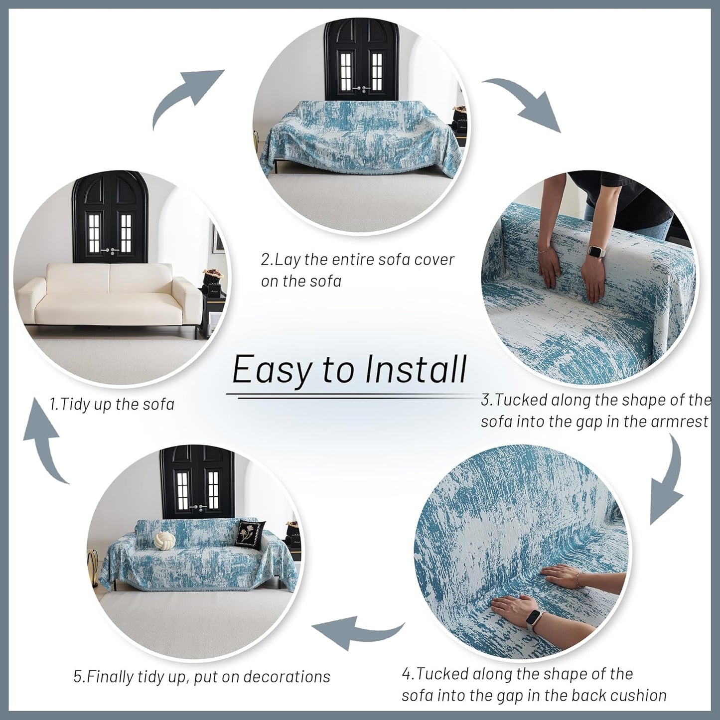 MYSKY HOME Boho Couch Cover for Dogs Washable Sage Abstract Couch Sofa Protector for Cats Pets Friendly Chenille Geometric Sofa Covers Soft Durable Farmhouse Sofa Slipcovers, 71" X102"