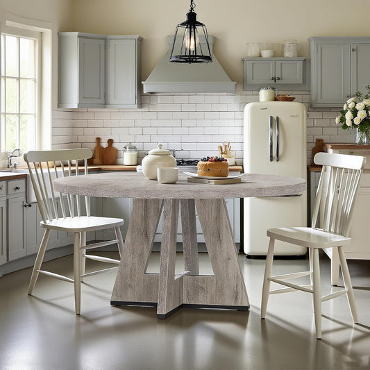47" Round Dining Table for 4-6, Modern Dinner Table Farmhouse Round Small Kitchen Tables with Wooden Cross Base for Dining Room, Kitchen, Living Room, Gray