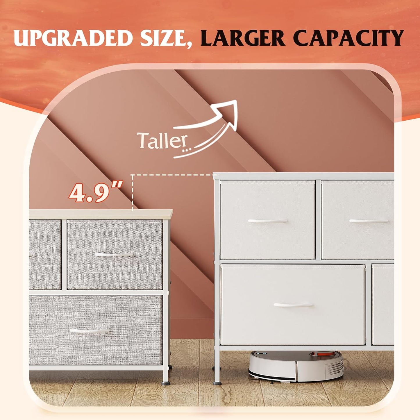 WLIVE White Dresser for Bedroom with 5 Drawers, Chest of Drawers, Fabric Small Dresser with Drawer Organizers, Storage Organizer Unit for Hallway, Entryway, Closets