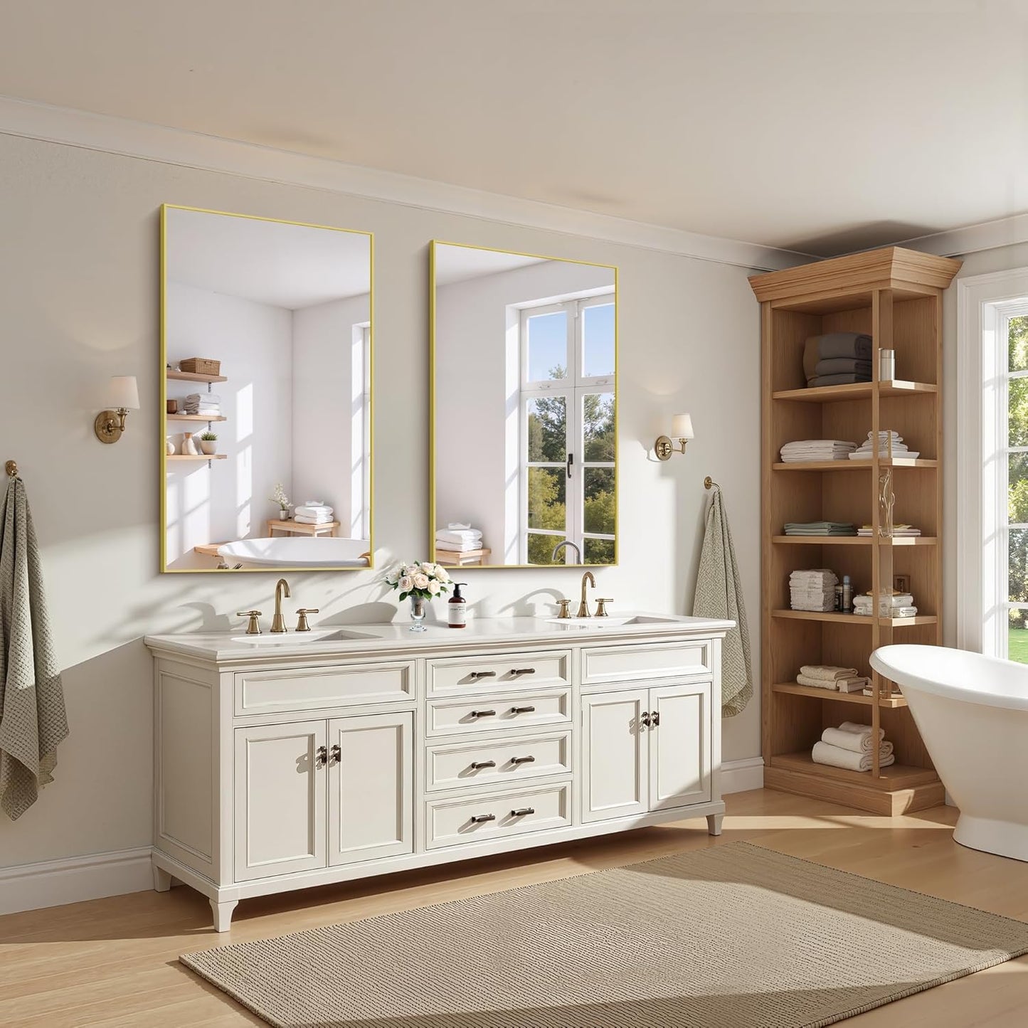 KOCUUY 30x48 Inch Large Gold Wall Mounted Mirror,Aluminum Framed Decorative Rectangular Bathroom Mirror for Wall Over Sink,Vanity Mirror for Bedroom Living Room Bathroom,Functional Oversized Mirror