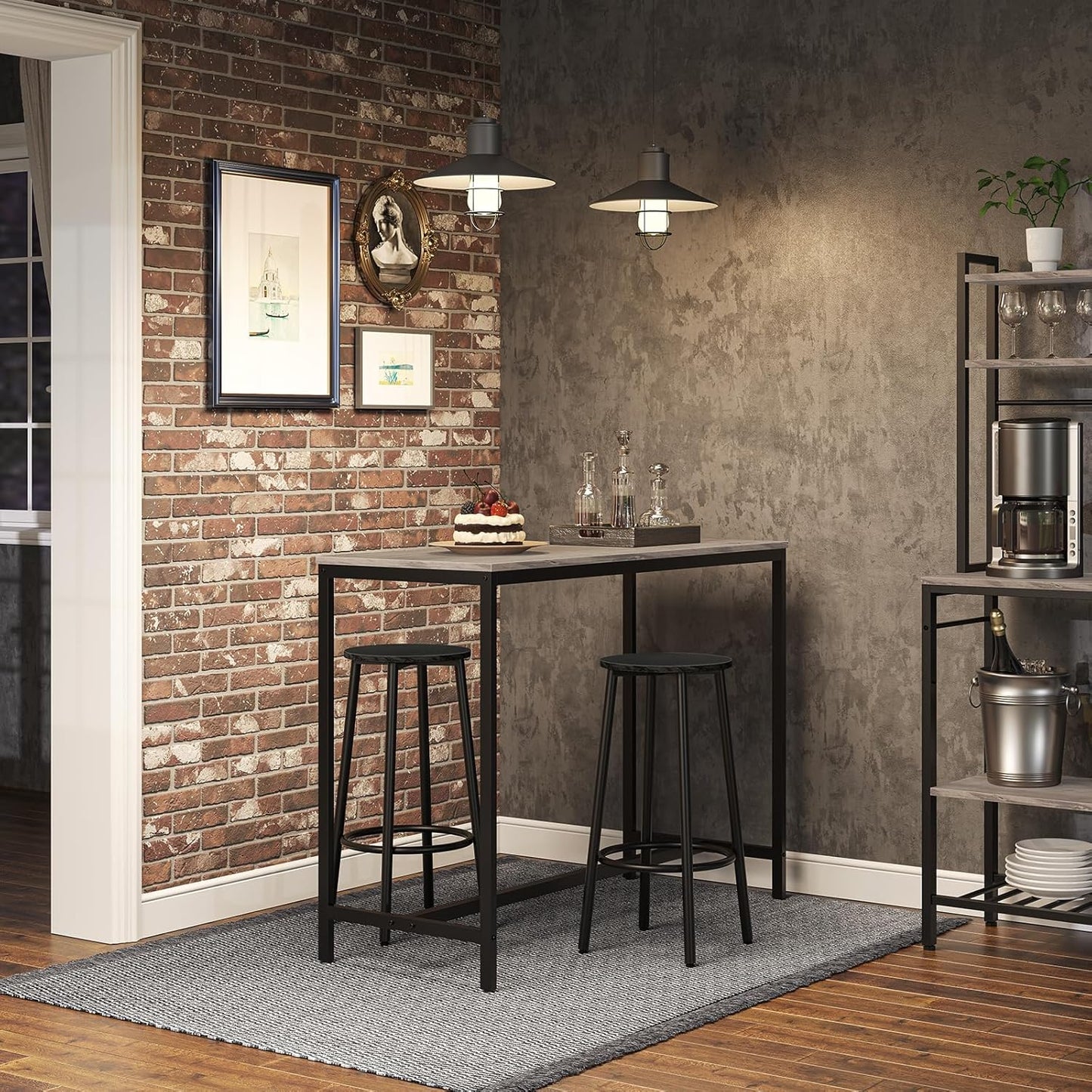 HOOBRO Bar Stool Set, Counter Height Stools with Footrest, Sturdy Steel Frame, for Dining Room, Kitchen Island, Party, Easy Assembly, Black BK03BY01N1