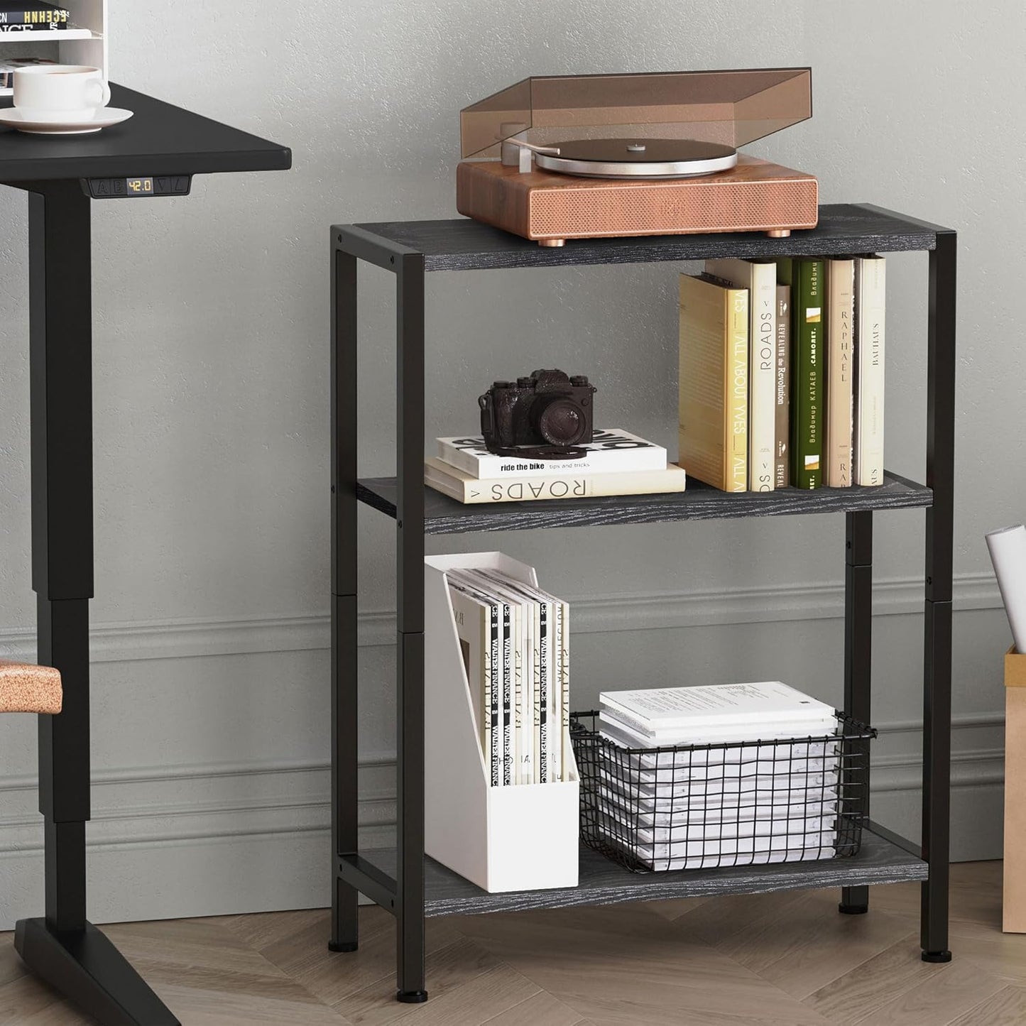 3-Tier Side Table Set of 2, Small End Table, Sofa Side Table for Narrow Spaces, Slim End Table, Nightstand Table, for Living Room Bedroom Office, Black