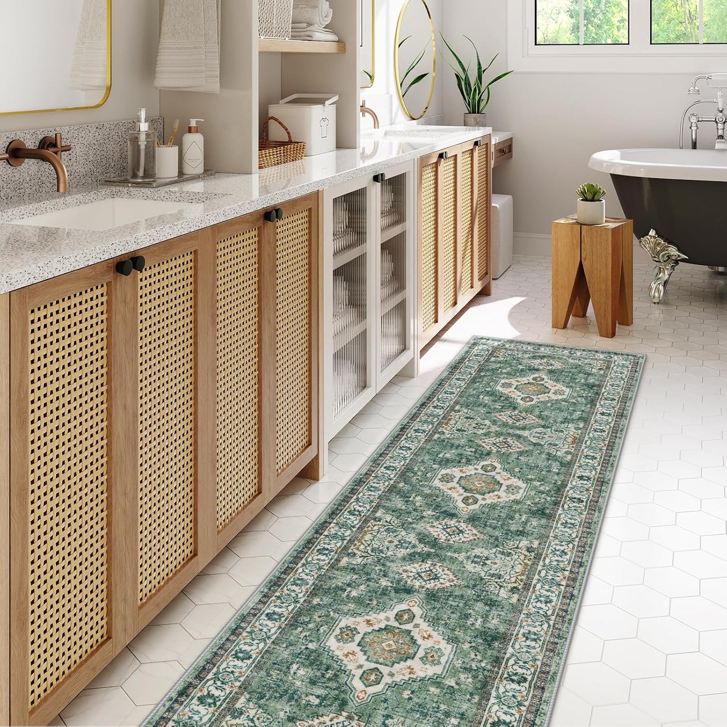 Lahome Oriental Hallway Runner Rug, 2.5x8 Kitchen Runner Non Slip Ultra-Thin, Soft Washable Hallway Rug Non Shedding Long Carpet for Entryway ‎Laundry Room Bathroom, Green/Multi