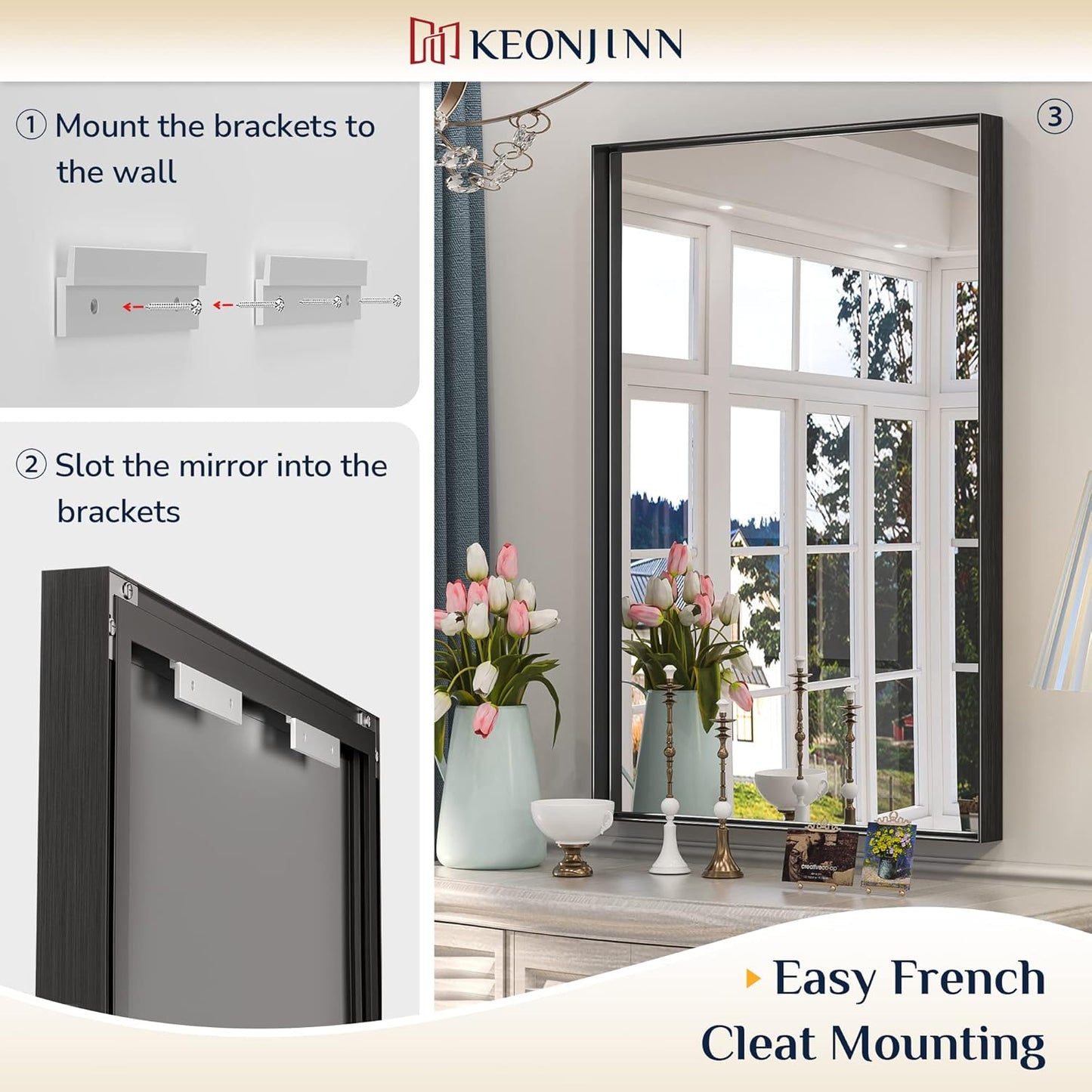 Keonjinn 36 x 36 Inch Black Bathroom Mirror for Over Sink, Matte Black Square Metal Framed Wall Mirror, Modern Farmhouse Rectangle Mirrors with Aluminum Alloy Frame(Horizontal/Vertical)